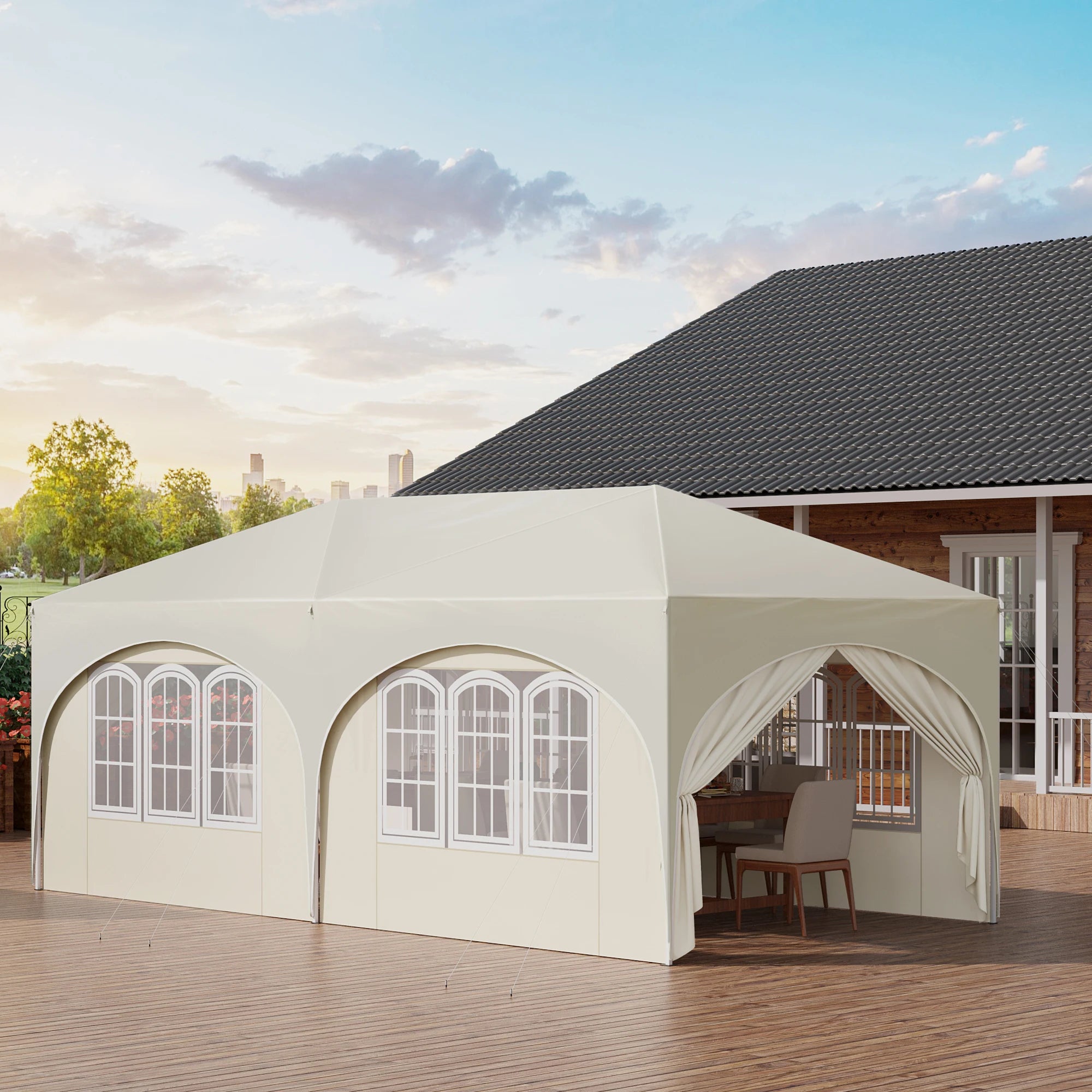 Folding Pavilion Gazebo 3X6M Garden Canopy with 6 Sidewalls Adjustable Height Waterproof UV Protection Party Tent with Bag