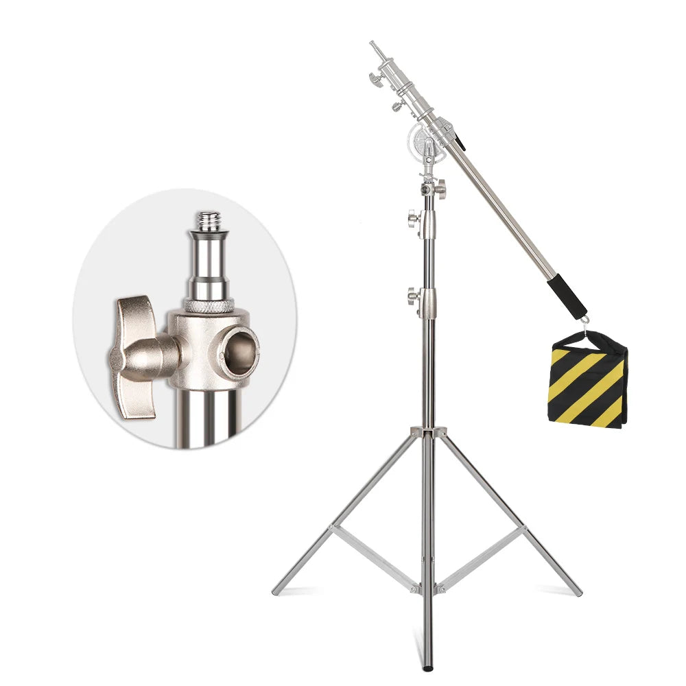 Professioneel Lichtstatief 2,9 m – RVS Kruisarm met Gewichtszak – Fotostudio Statief voor Camera’s en Softboxen