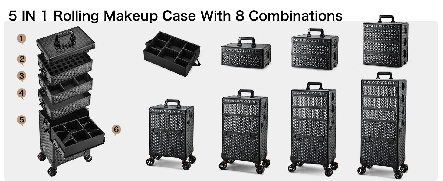 Professionele Make-up Trolley Extra Groot – Rollende Cosmetica Koffer met Wielen en Uittrekbare Handgreep – Organizer voor Visagisten en Thuisgebruik