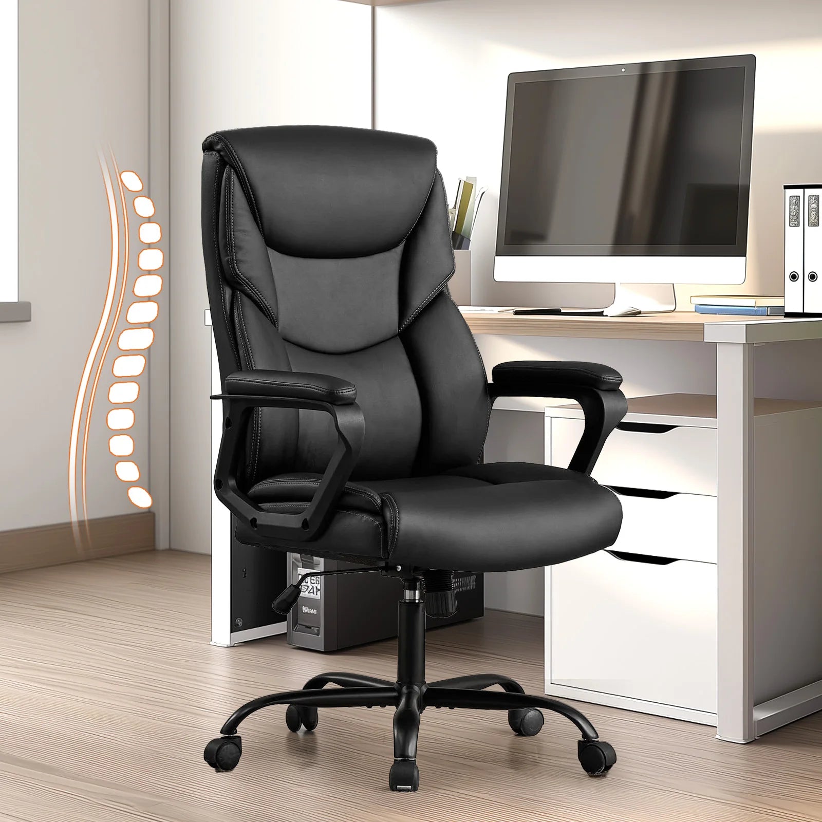 Ergonomische PU Leren Bureaustoel met Rug‑ en Lendensteun – Verstelbare Draaistoel voor Kantoor & Gaming