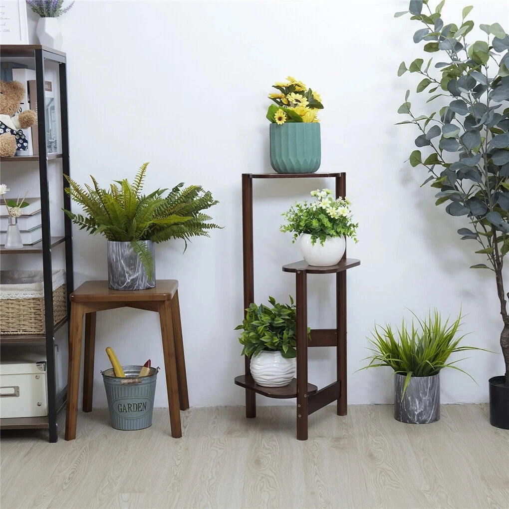 3-Laags Bamboe Plantenstandaard voor Binnen – Hoek Plantenrek voor Balkon, Woonkamer en Slaapkamer