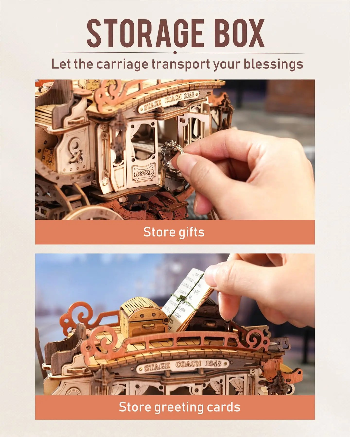 3D Houten Puzzel Muziekdoos – Stagecoach Model voor Volwassenen – Creatieve STEM Hobby Kit