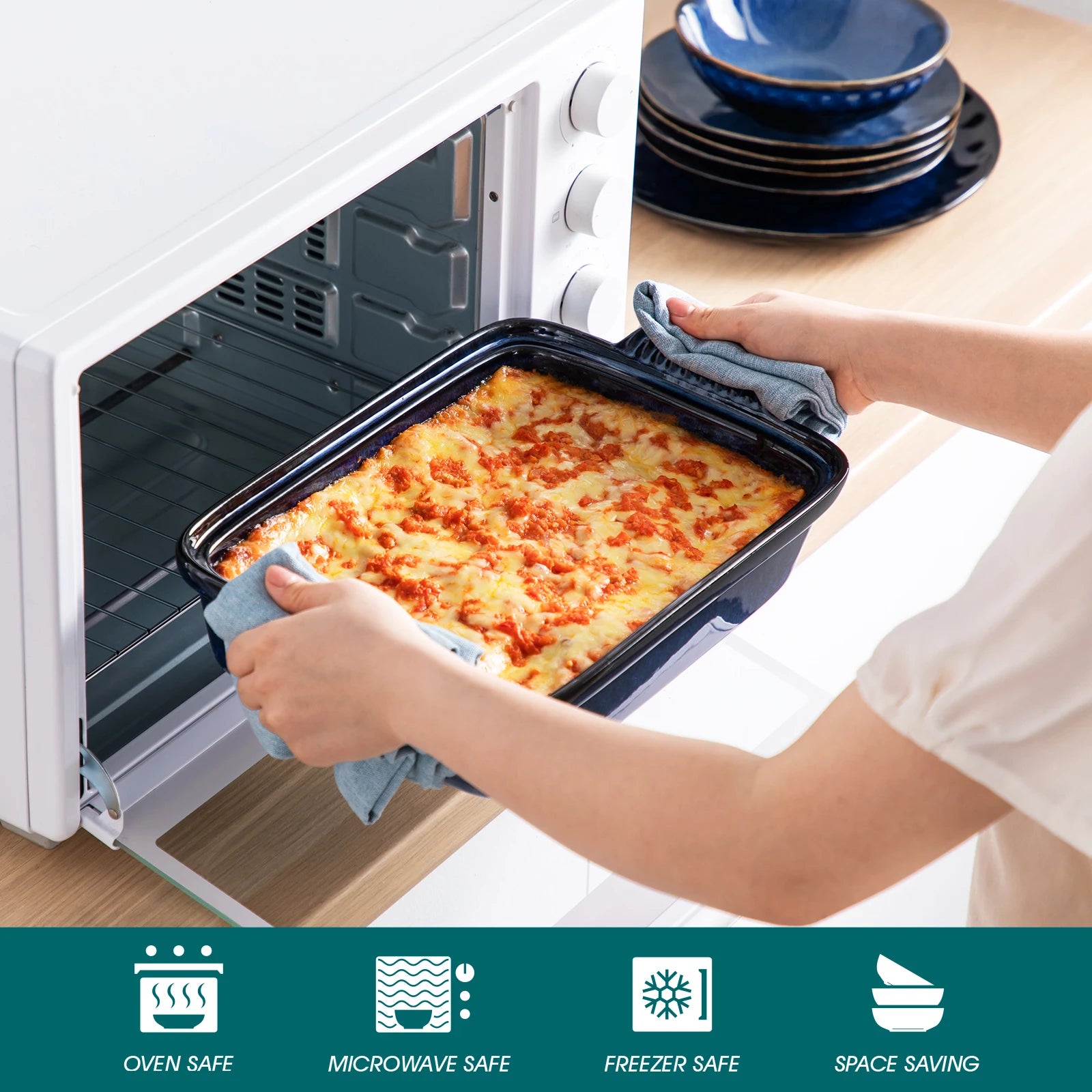 Ovenschaal met Deksel 3,8L – Blauwe Lasagneschaal van Steengoed voor Oven en Magnetron