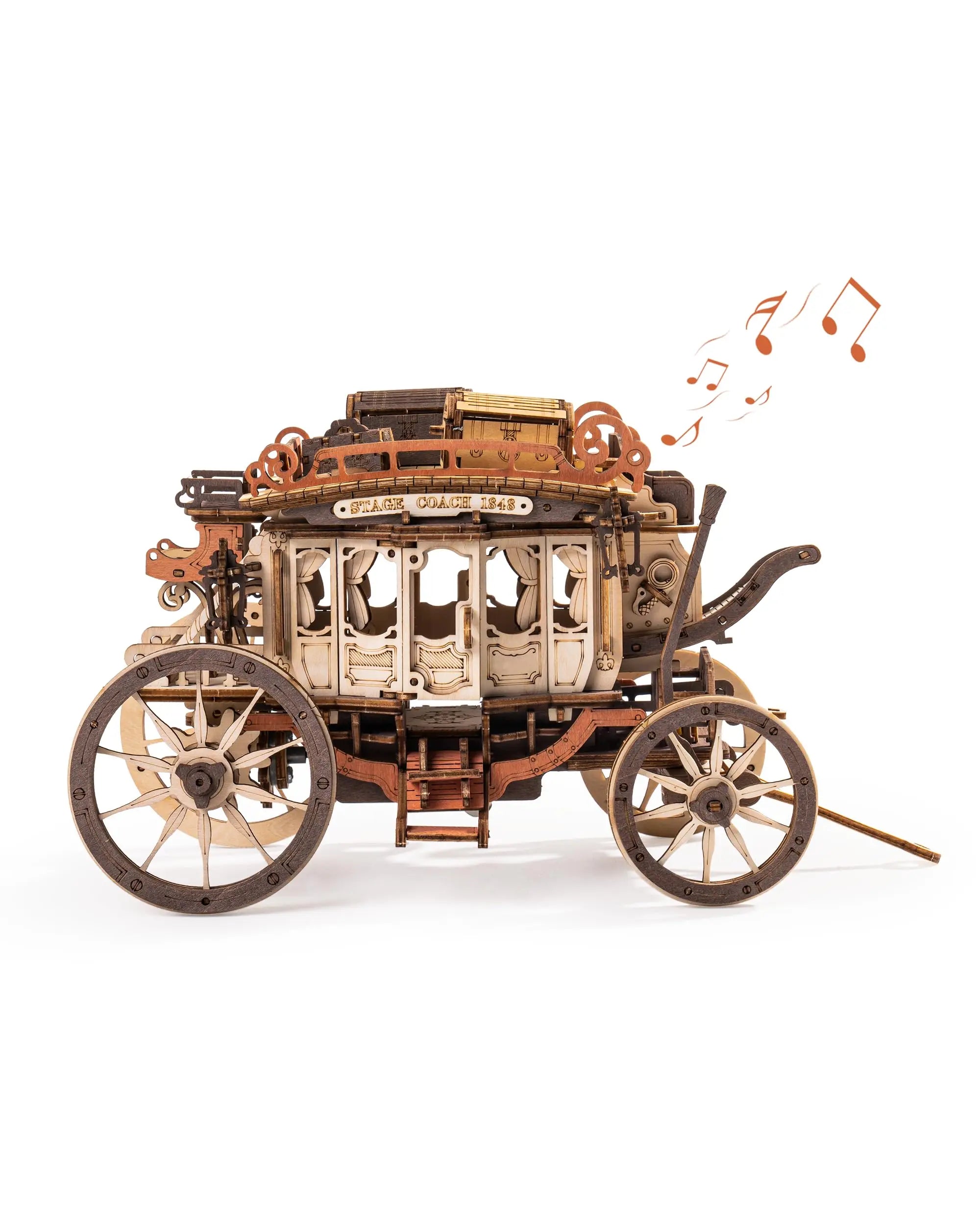 3D Houten Puzzel Muziekdoos – Stagecoach Model voor Volwassenen – Creatieve STEM Hobby Kit