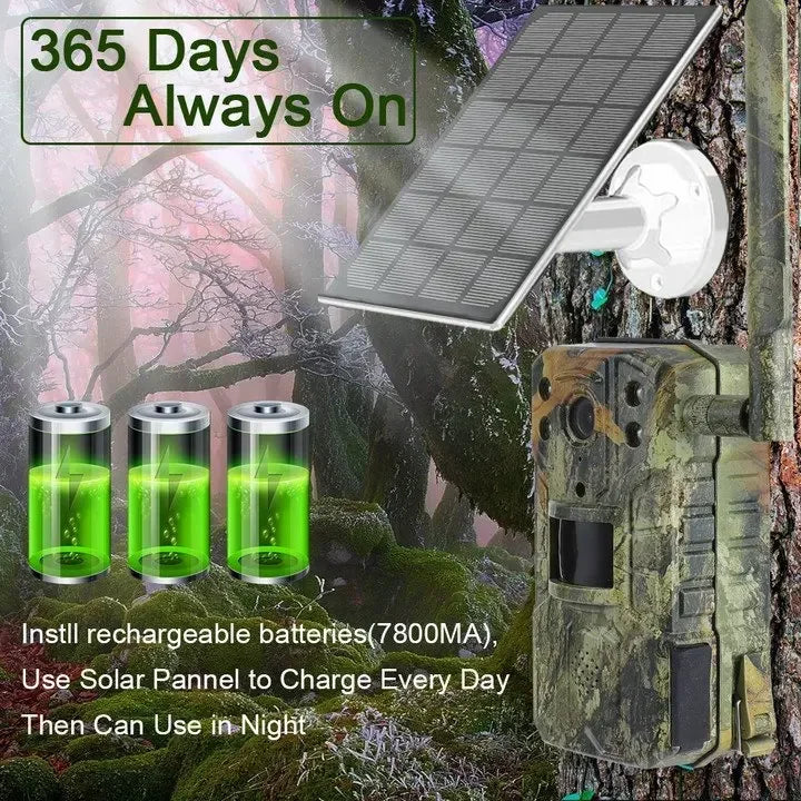 4G 4K Wild‑ en Jachtcamera met SIM‑verbinding, Zonne‑energie, Nachtzicht & Bewegingdetectie