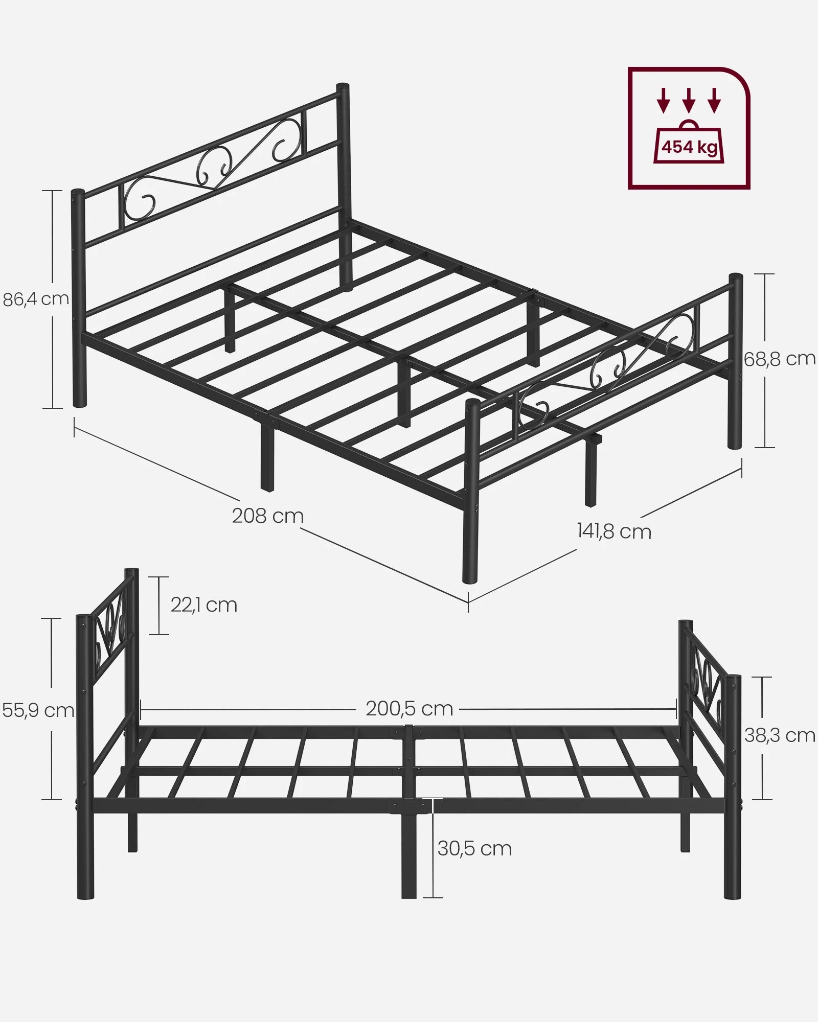 Metalen Tweepersoons Bedframe 140x200 cm – Stevig Staal, Industrieel Design, Zwart