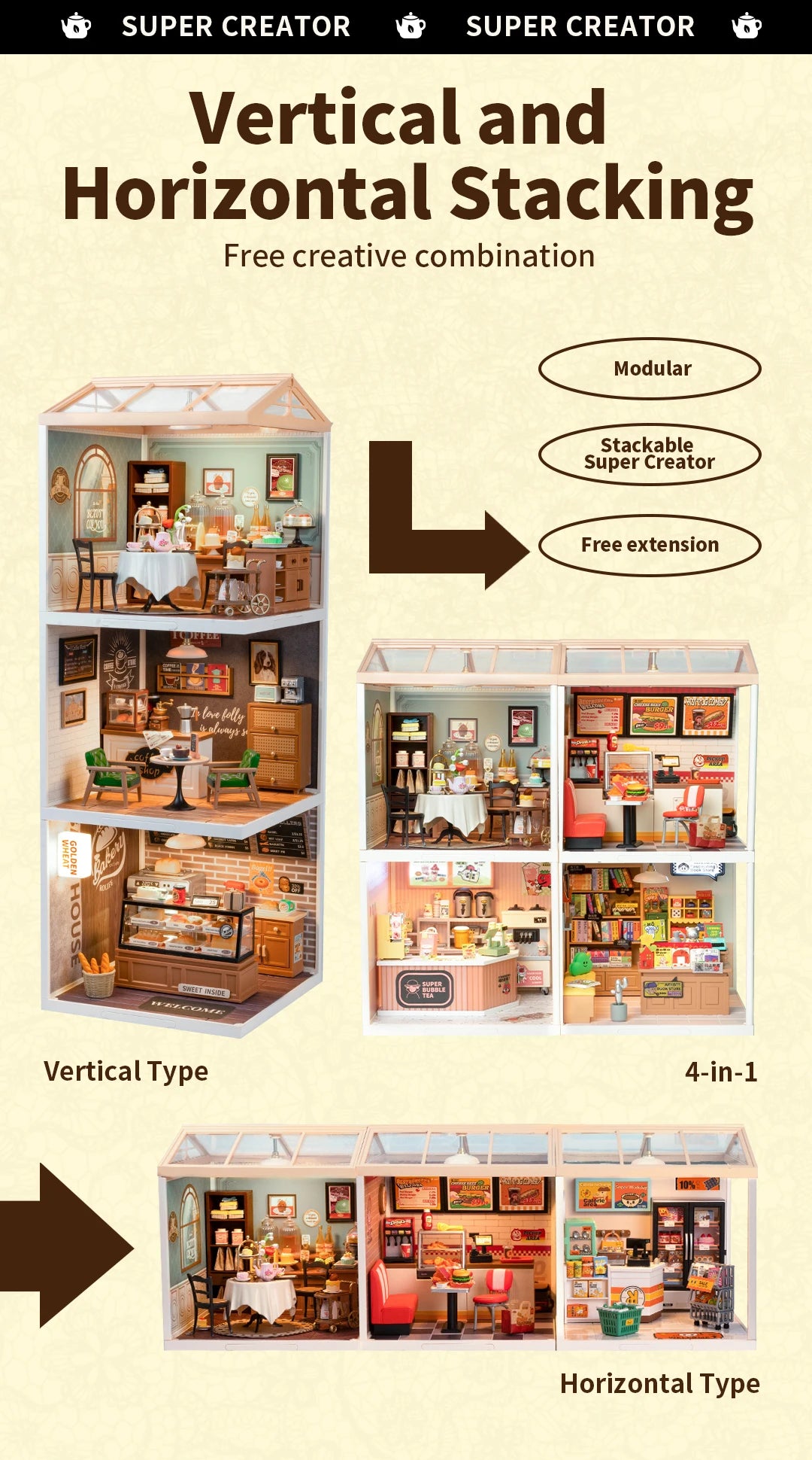 Miniatuur Poppenhuis Bouwset – Burgers Bar Thema – Creatieve DIY Bouwstenen voor Kinderen en Tieners