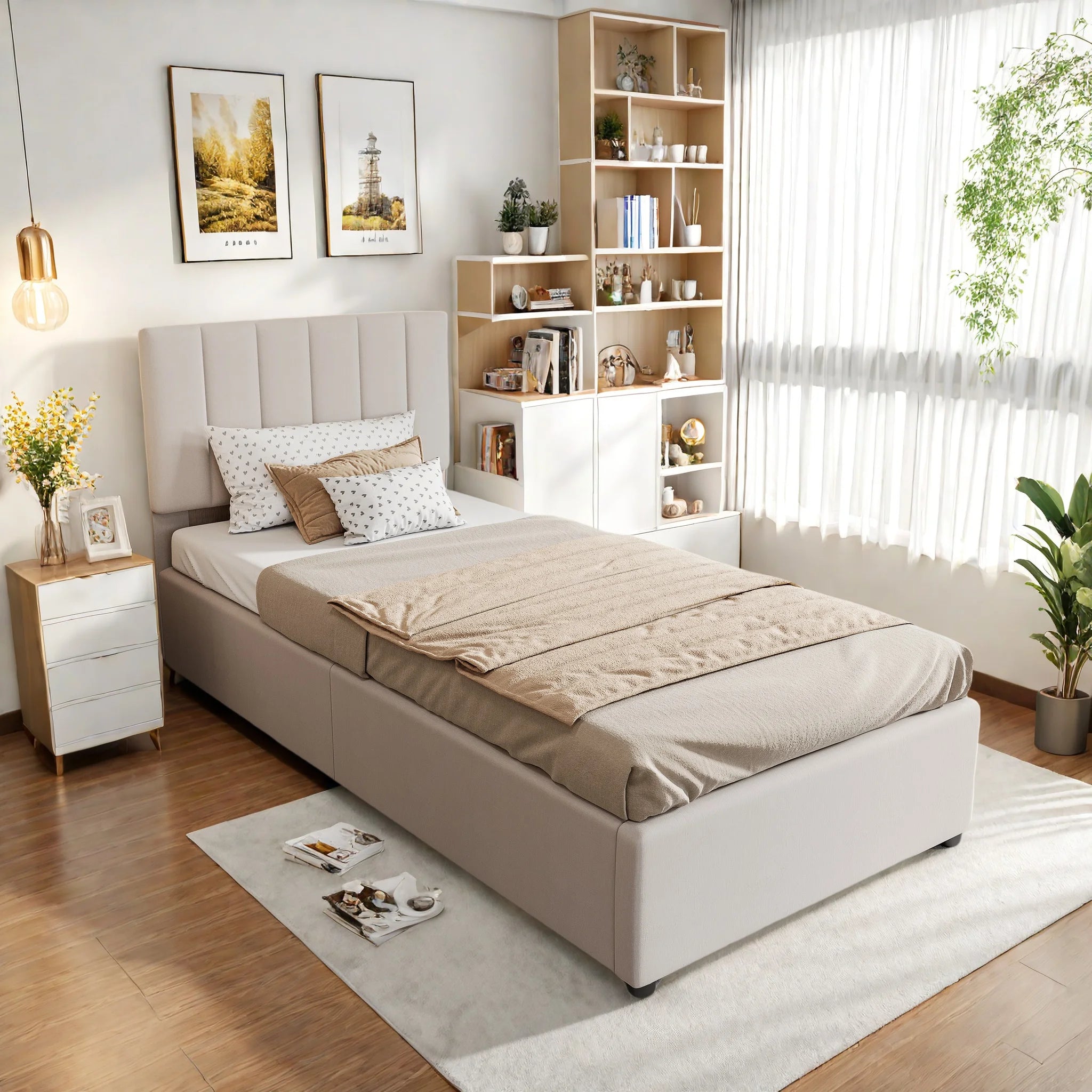 Gestoffeerd Kinderbed 90x200 cm met Opbergruimte – Comfortabel & Functioneel Eenpersoonsbed