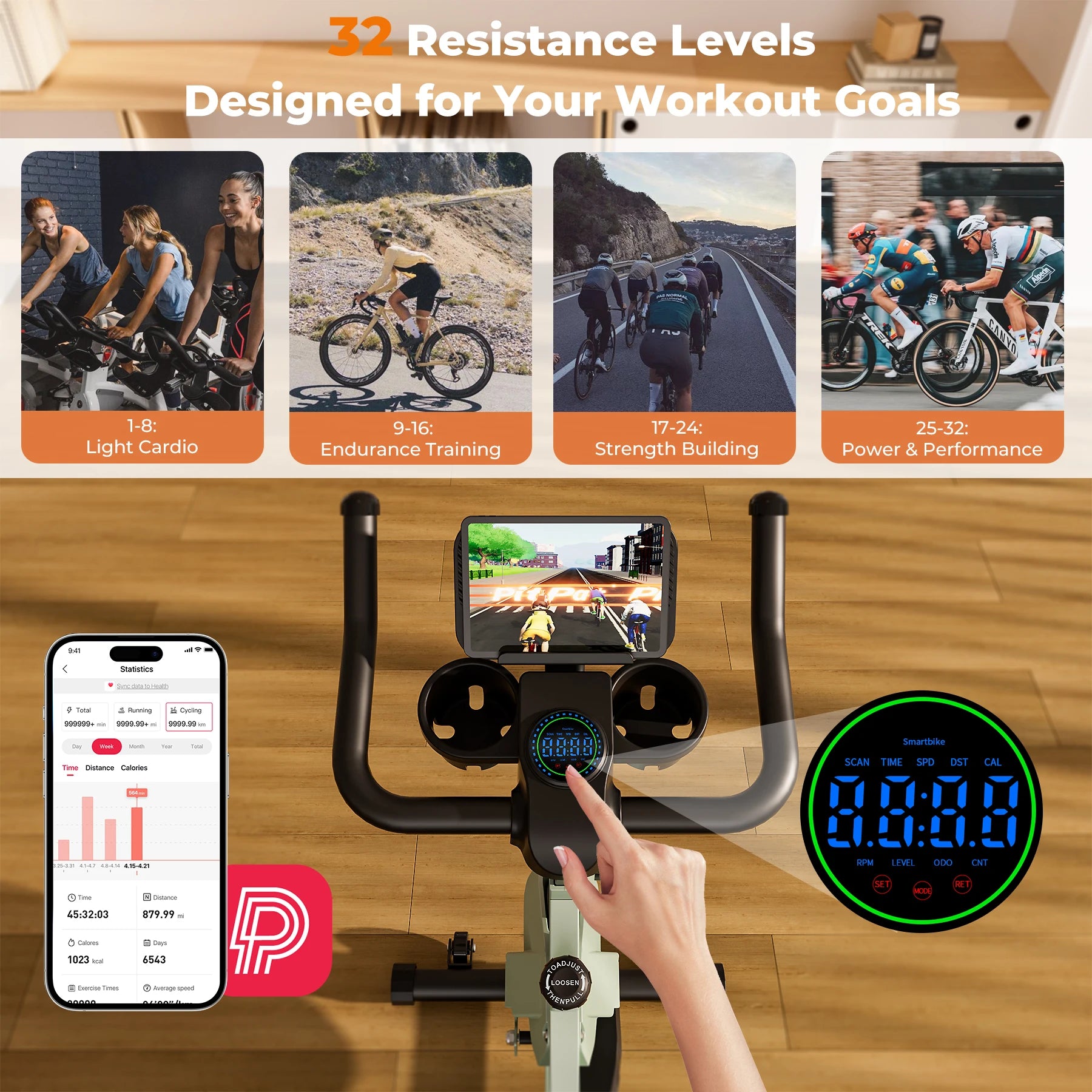 Magnetische Hometrainer met Tablethouder – Stille Indoor Fiets voor Thuis