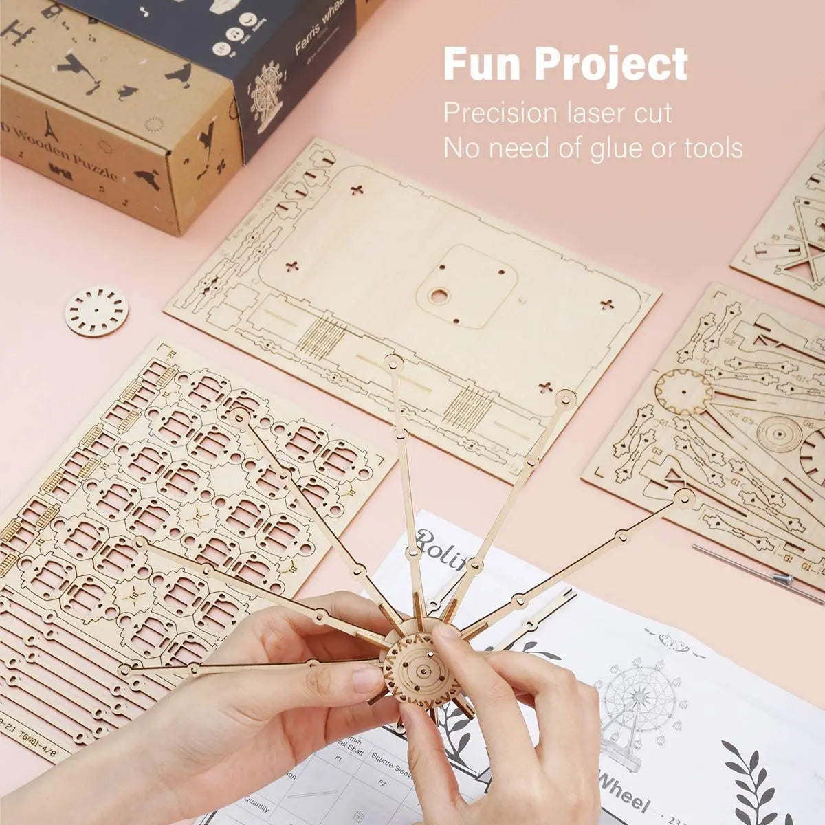3D Houten Reuzenrad Bouwset – 232-Delig DIY Model met Muziekdoos – Mechanische Puzzel Cadeau voor Volwassenen en Tieners