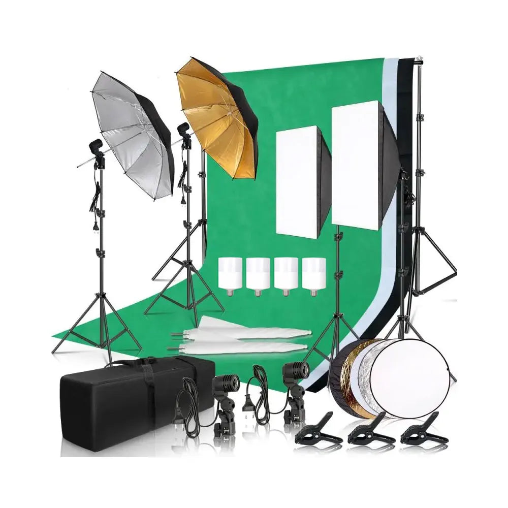 Fotografie Reflector Set 2,6x3M – 5-in-1 Softbox, Paraplu’s, Achtergrondstandaard en LED Studioverlichting voor Professionele Foto’s