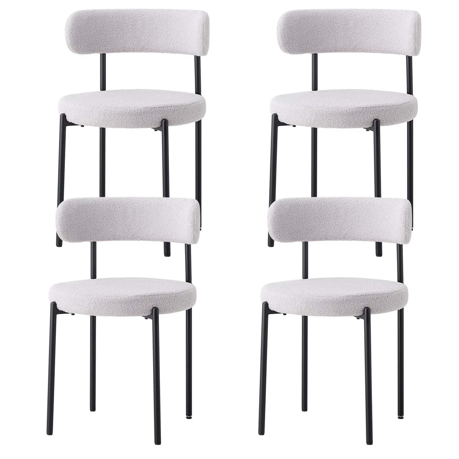 Scandinavische Eetkamerstoelen Set van 4 – Teddy Velvet Stoelen met Metalen Poten – Moderne Keukenstoelen Gestoffeerd – Beige/Zwart Design