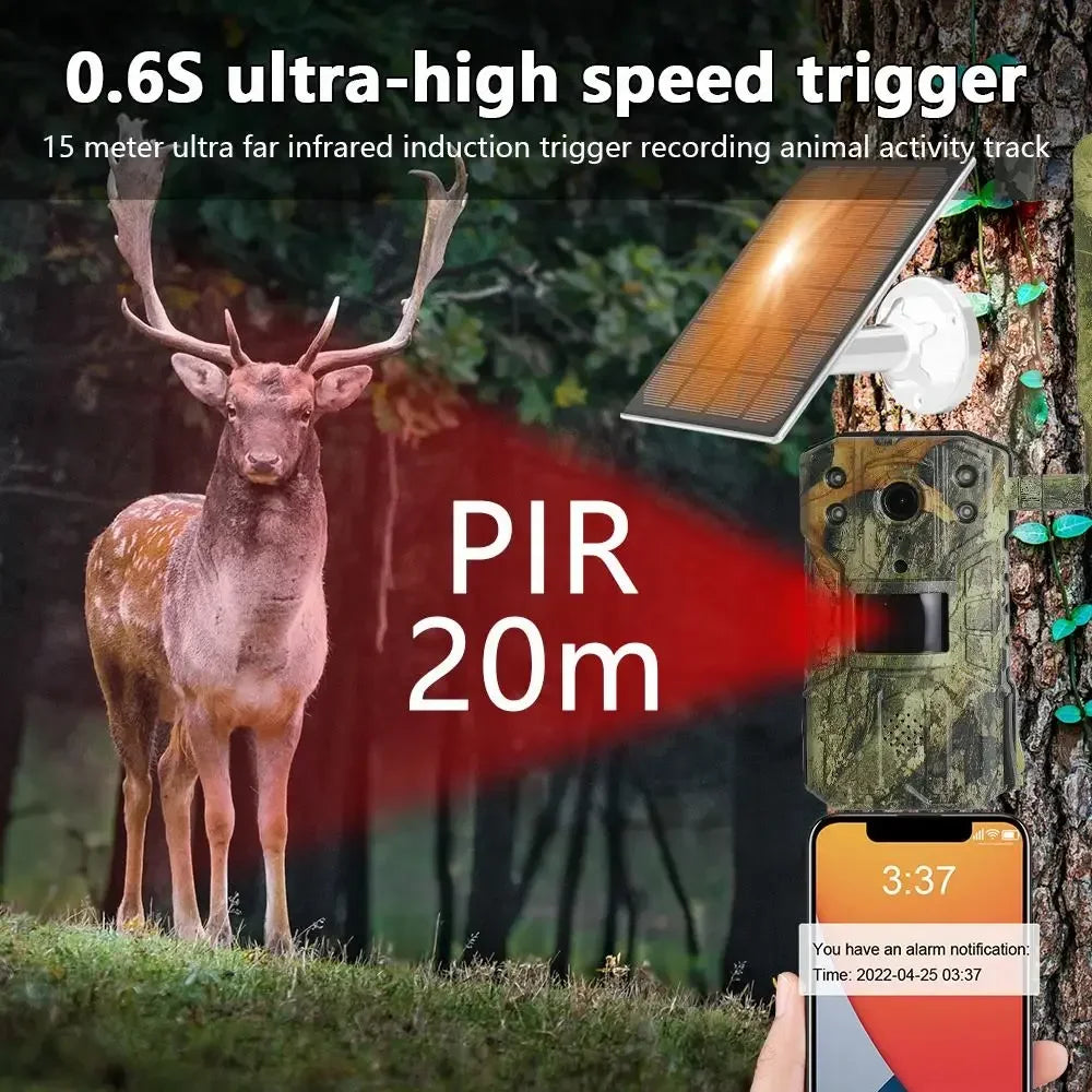 4G 4K Wild‑ en Jachtcamera met SIM‑verbinding, Zonne‑energie, Nachtzicht & Bewegingdetectie