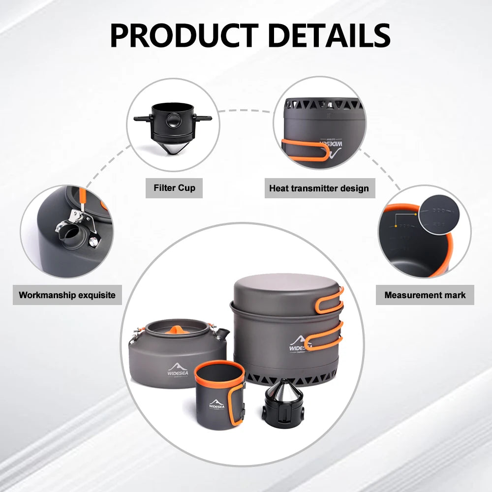 Camping kookset – Outdoor servies & kookgerei – Potten, waterketel, koffiekop & filters – voor wandelen, picknick, reizen