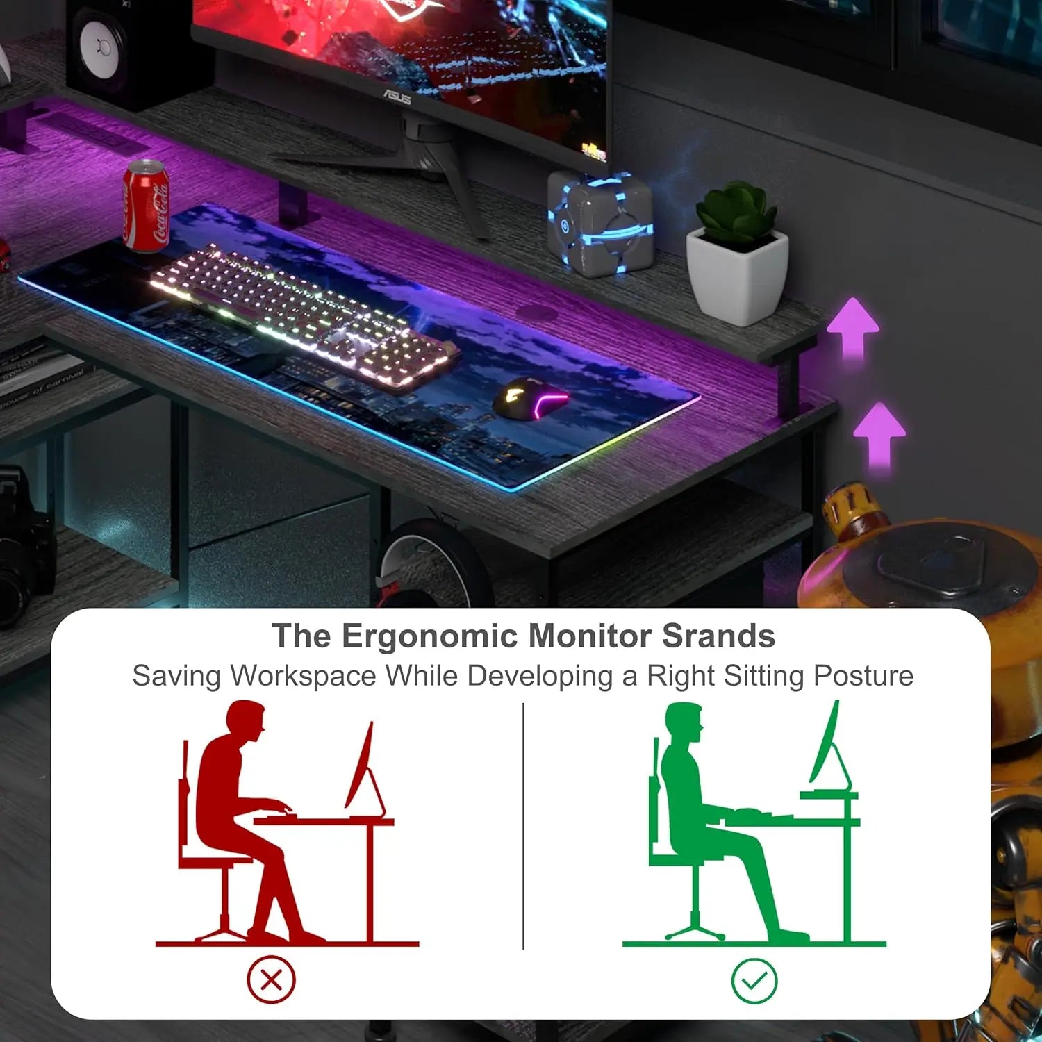 L-vormige Computerbureau met Opbergruimte, USB & LED RGB – Gaming en Kantoor Bureau Zwart/Grijs