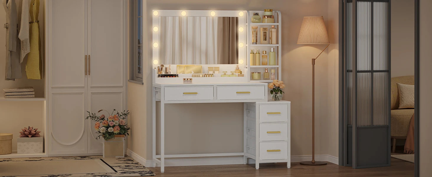 Moderne Make‑up Dressing Table met Grote Spiegel en 5 Laden – Stijlvolle Opbergoplossing