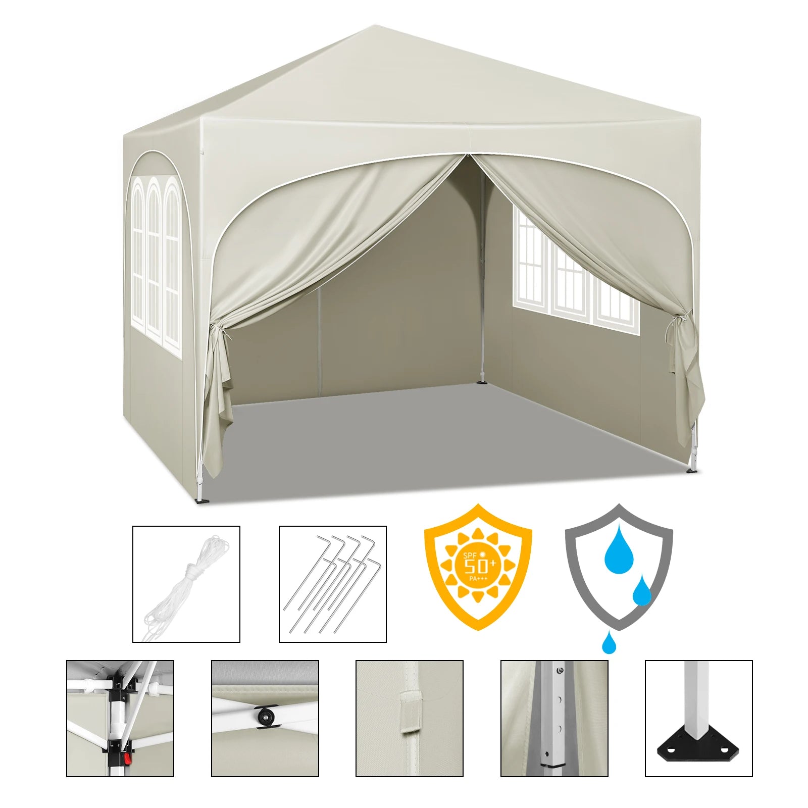 Opvouwbare Partytent 3x3 m Waterafstotend – Pop-up Tuintent met 4 Zijwanden, UV50+ Bescherming & Draagtas