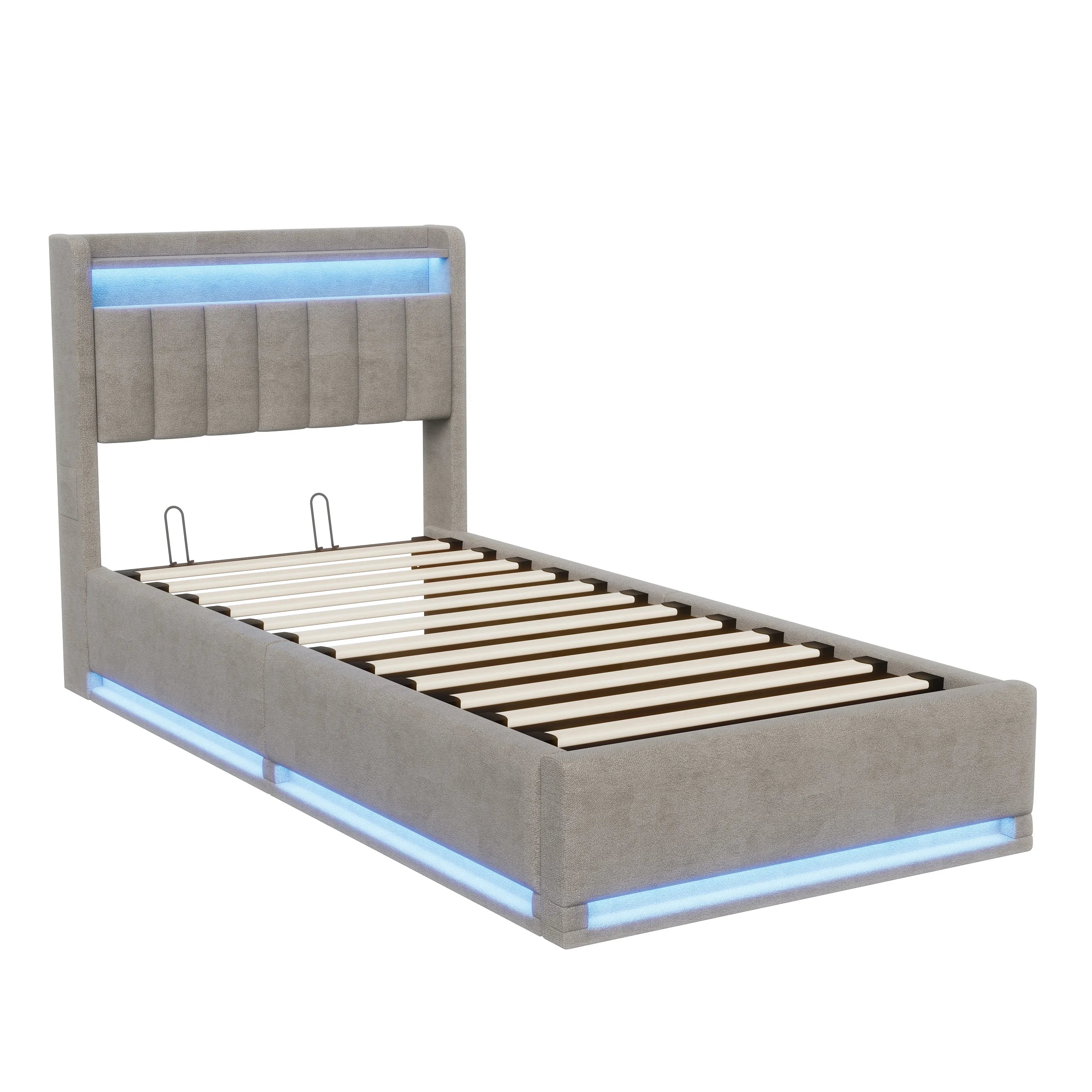Tweepersoonsbed met geïntegreerde LED‑verlichting, USB‑oplaadfuncties en opbergruimte – Modern en functioneel bedframe