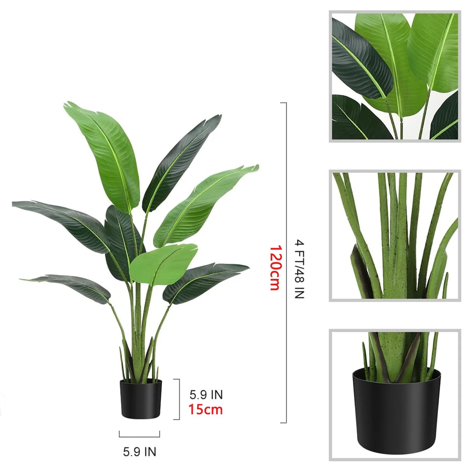 Kunst Strelitzia Plant 120 cm – Realistische Bird of Paradise Kunstplant voor Binnen & Buiten