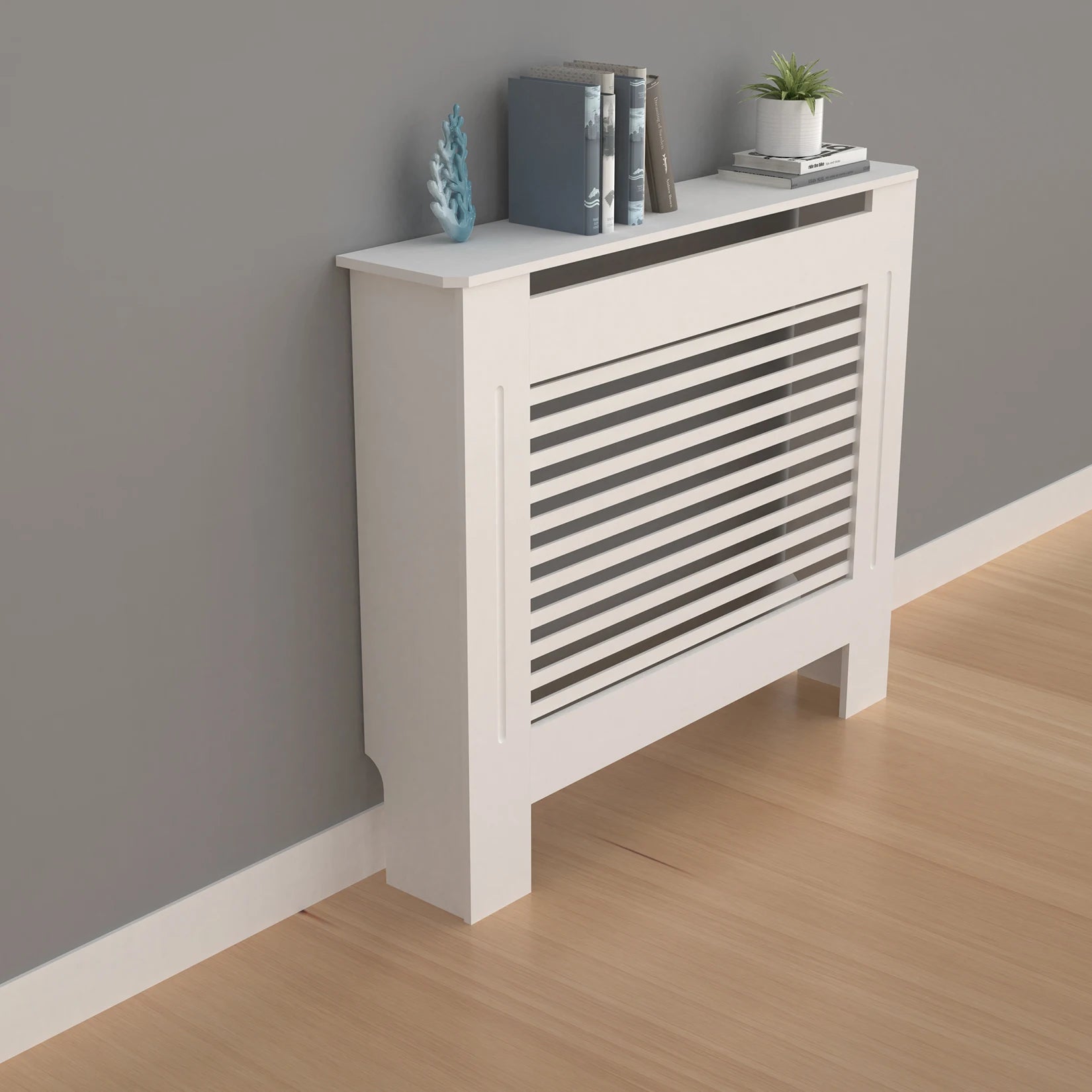 Radiatorombouw MDF Wit – Moderne Radiatorbekleding met Strakke Afwerking en Opbergruimte