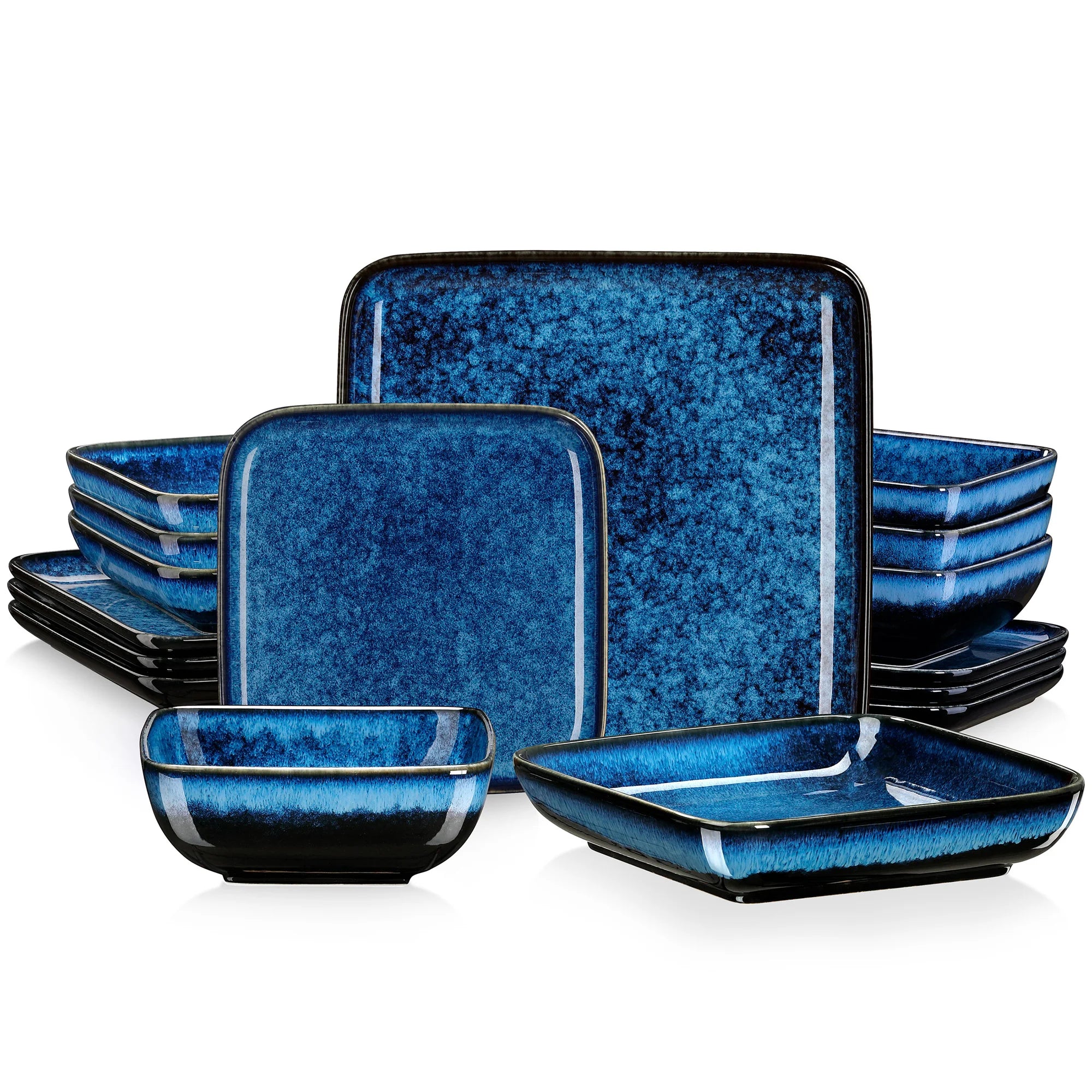 Stern Groen 16-Delige Serviesset – Modern Keramisch Dinnerservies voor 4 Personen – Vierkant Design – Blauw Groen Glazuur – Steengoed Servies