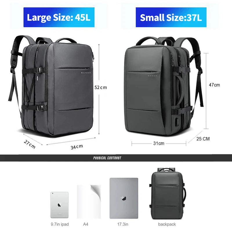 Uitbreidbare Heren Business Rugzak – Grote Capaciteit 17.3″ Laptop, USB‑Poort, Waterdicht Voor School, Werk & Reis