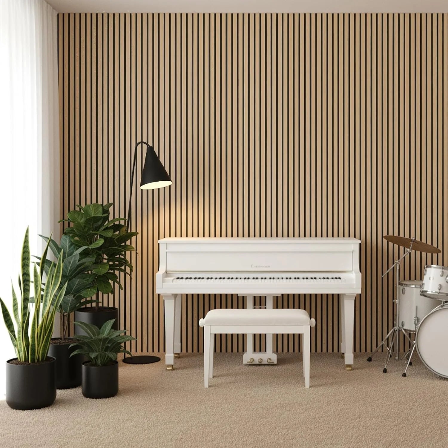 Houten Akoestische Panelen 120x60 cm Set van 4 – Geluidsabsorberende Wandpanelen met Houtlook voor Interieur