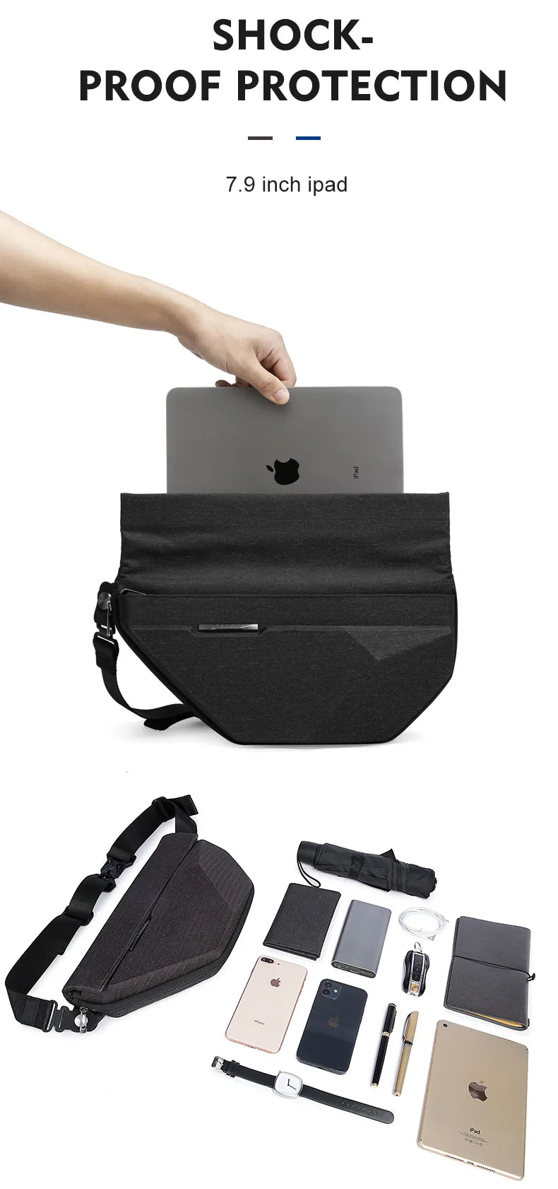Waterdichte Multifunctionele Oxford Schoudertas – Messenger/Crossbody Sling Bag Voor 7.9" Tablet