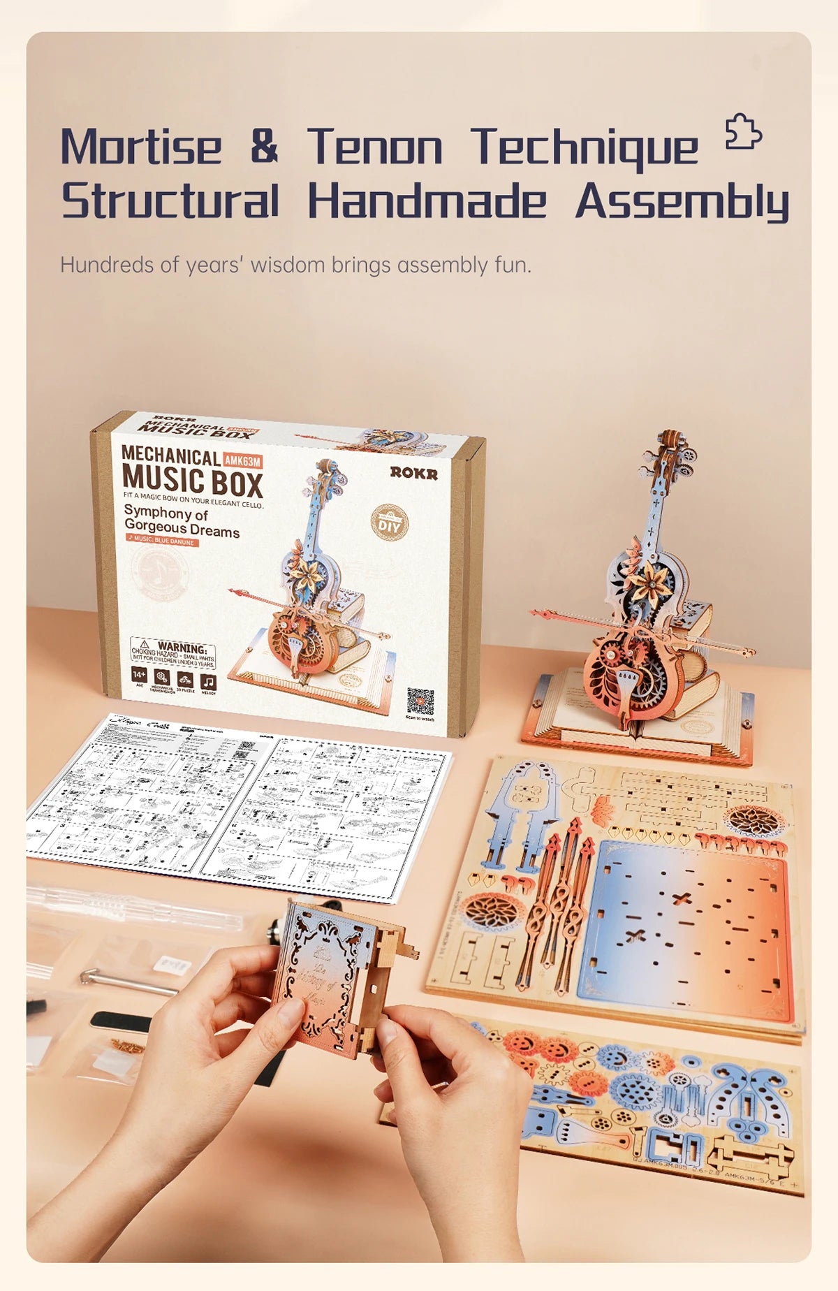 3D Houten Muziekdoos Puzzel – Mechanisch Bouwpakket voor Volwassenen en Kinderen – Creatief Cadeau