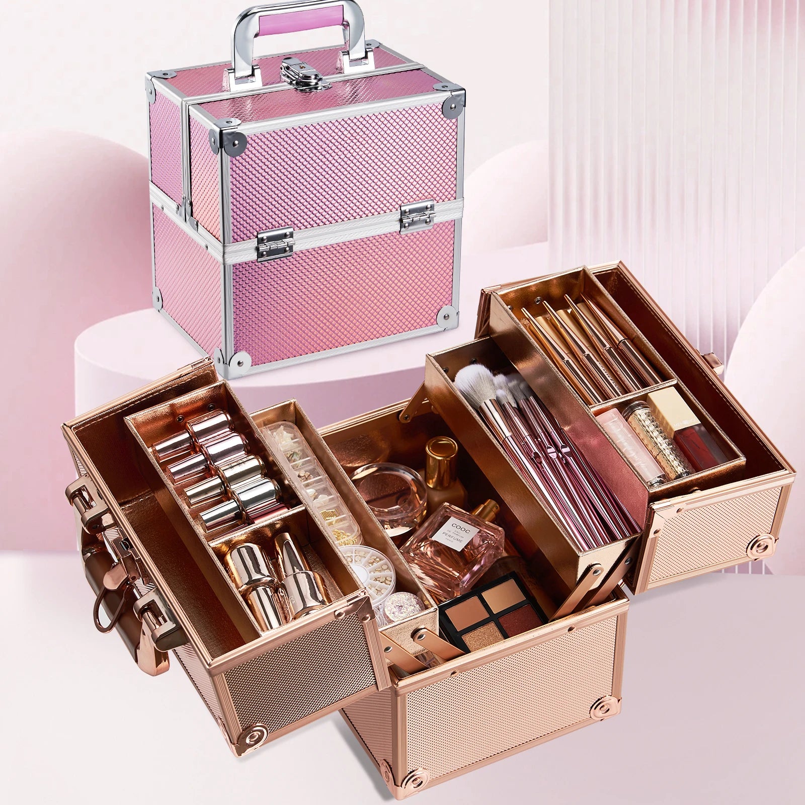 Draagbare Make-up Train Case – 4 Lades Organizer Koffer – Waterdicht en Reisklaar