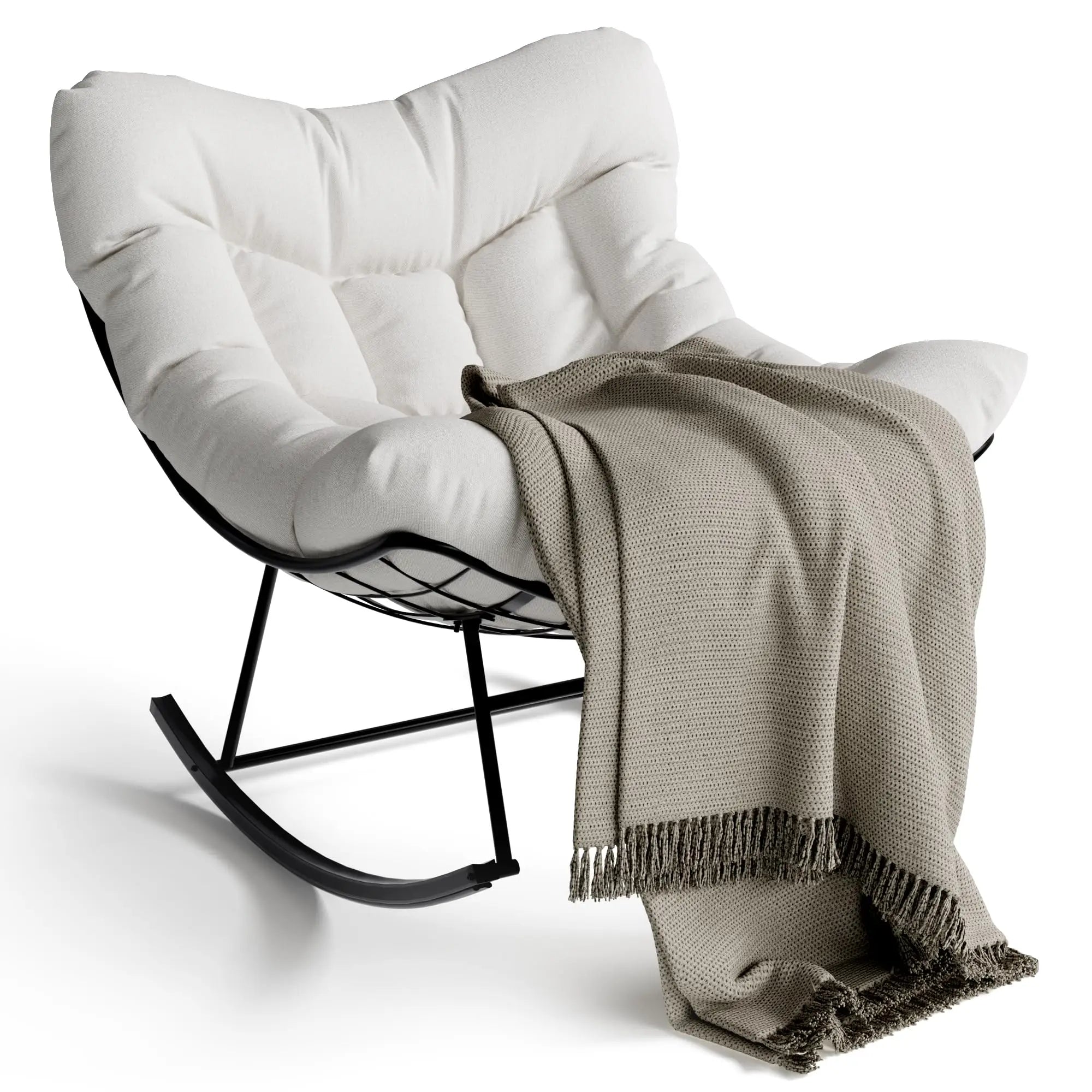 Papasan Schommelstoel voor Buiten met Kussen – Grote Rotan Loungestoel met Metalen Frame voor Tuin, Balkon & Veranda