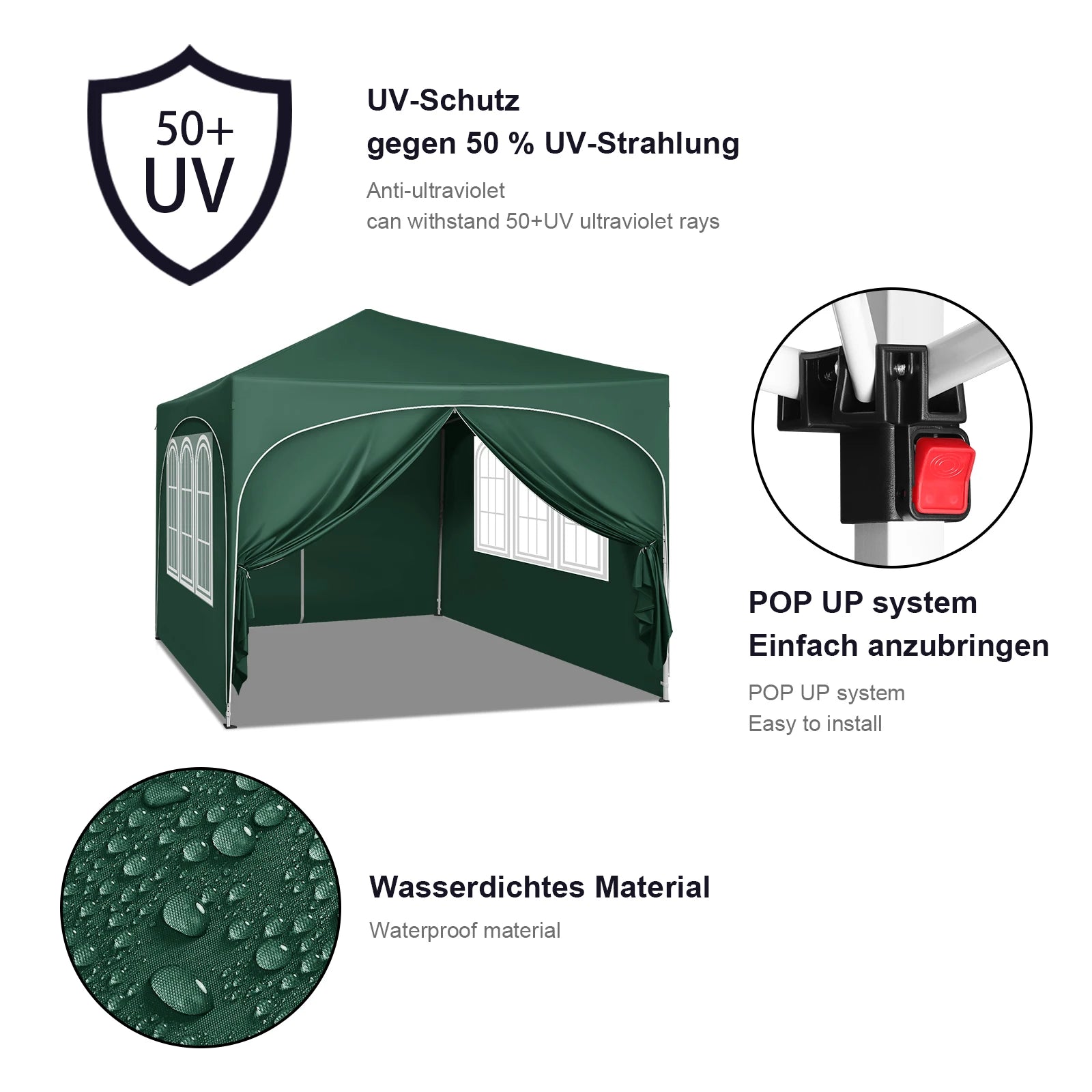 Opvouwbare Partytent 3x3 m Waterafstotend – Pop-up Tuintent met 4 Zijwanden, UV50+ Bescherming & Draagtas