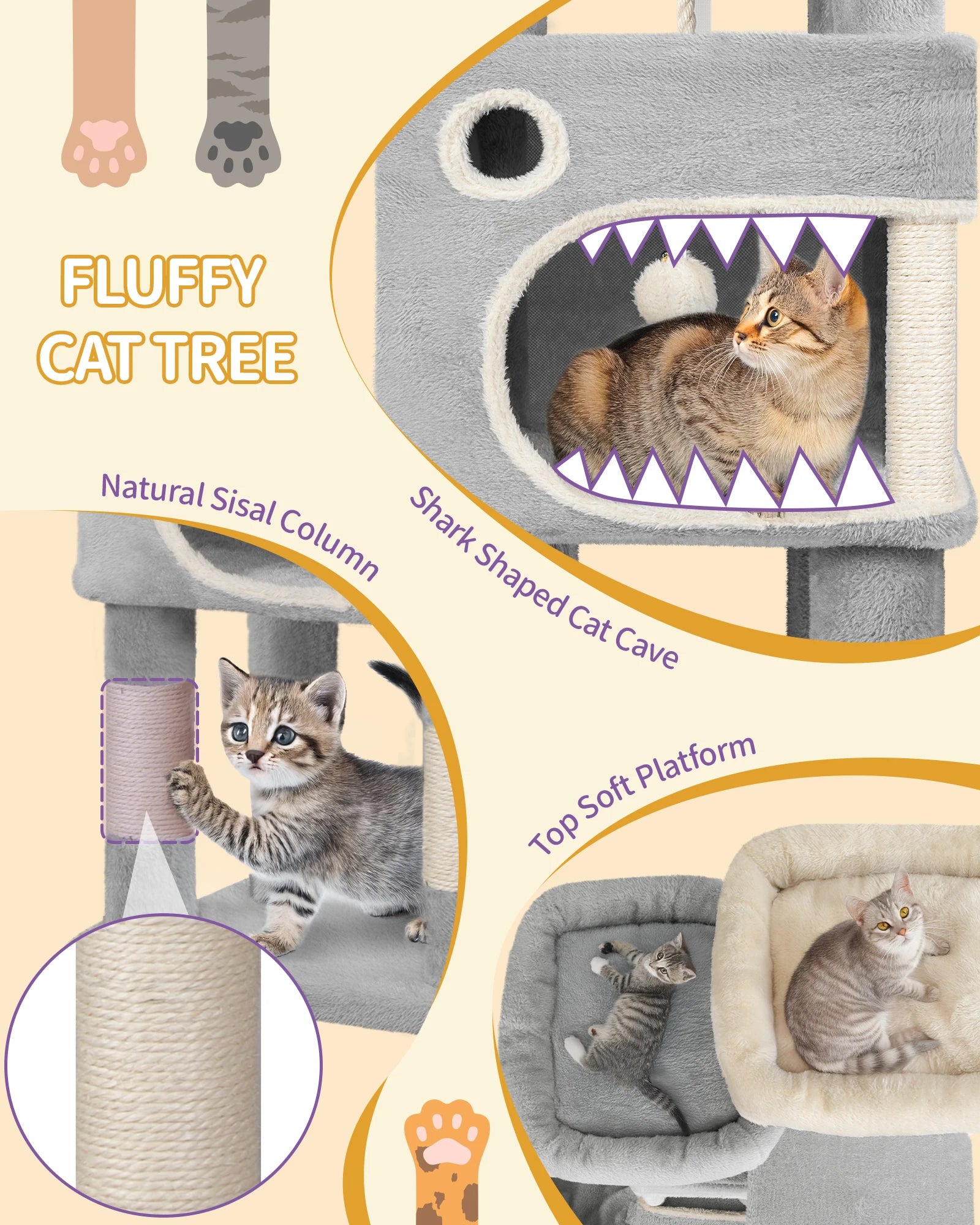 Kattenkrabpaal 159 cm met Meerdere Niveaus – Grote Kattenboom met 2 Huisjes, Platforms, Mand & Sisal Krabpalen voor Binnenkatten