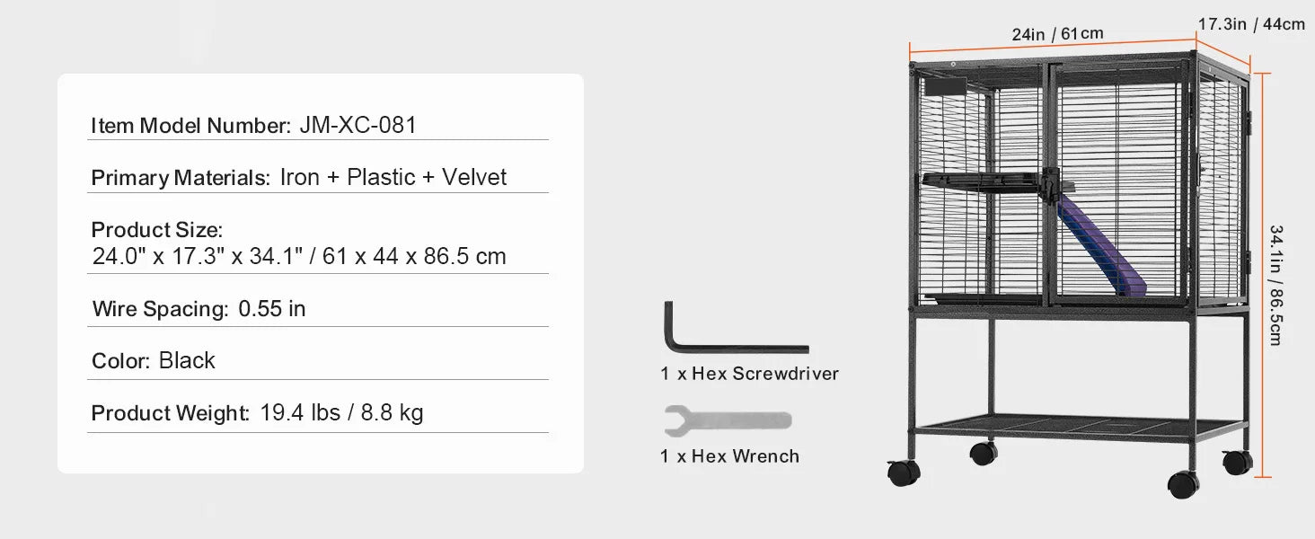 Grote Frettenkooi 164 cm met 4 Lagen – Metalen Dierenkooi met Platforms, Hangmat & Wielen – Voor Fretten, Chinchilla’s & Cavia’s