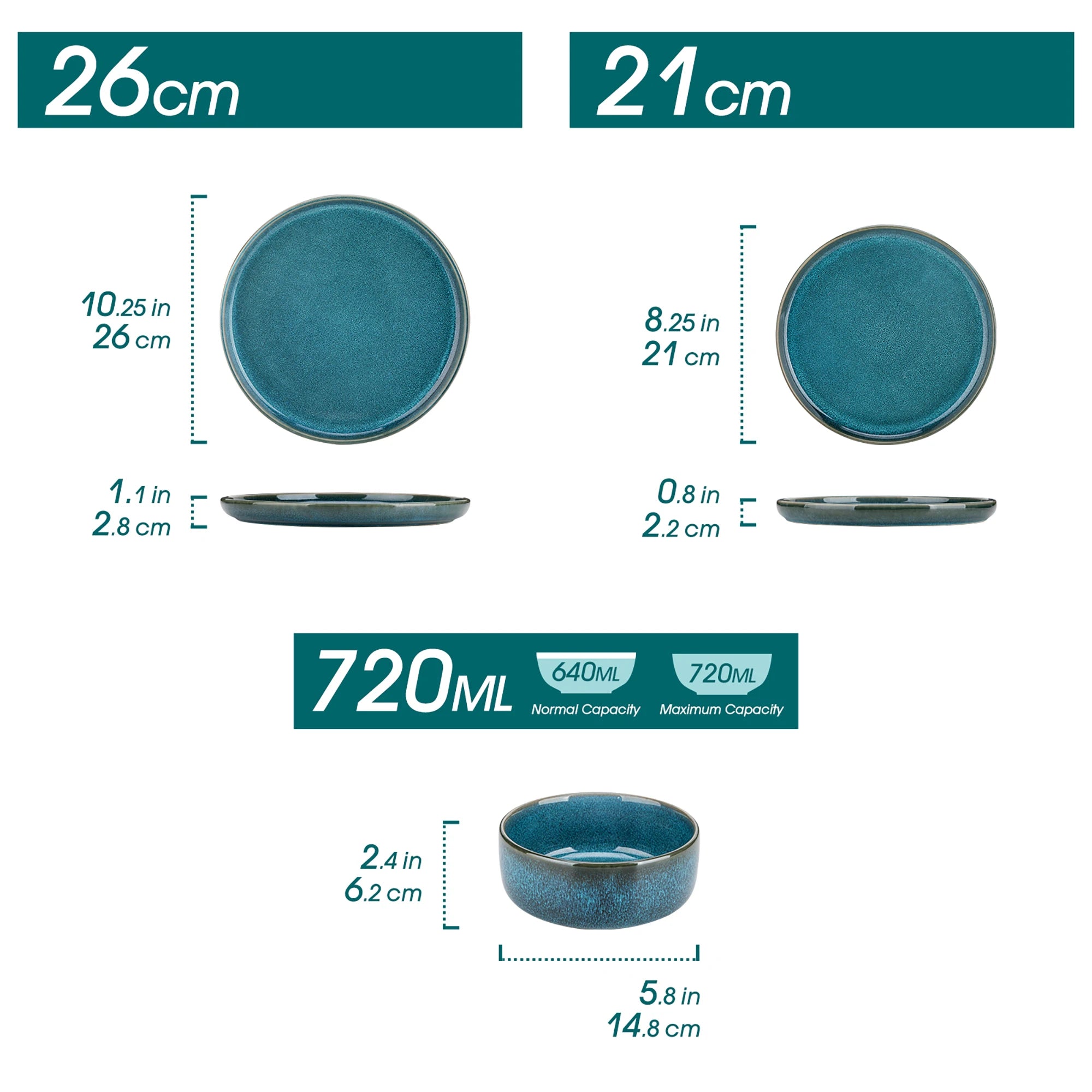 Blauwe Keramische Serviesset 18-Delig – Luxe Bordenset met Reactief Glazuur voor 6 Personen