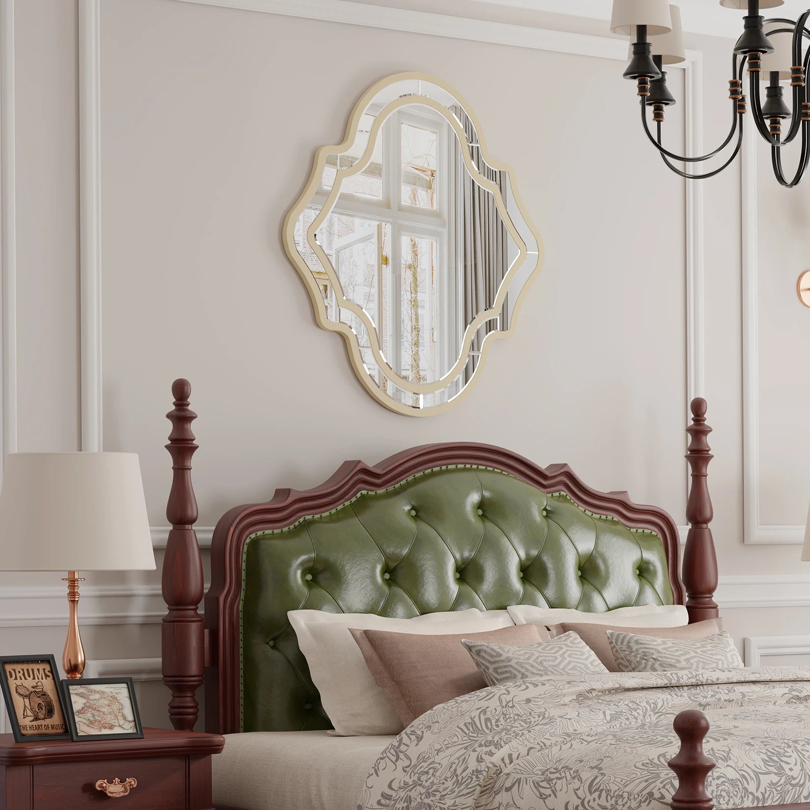 Grote Gouden Wandspiegel met Unieke Houten Lijst – Luxe Woondecoratie