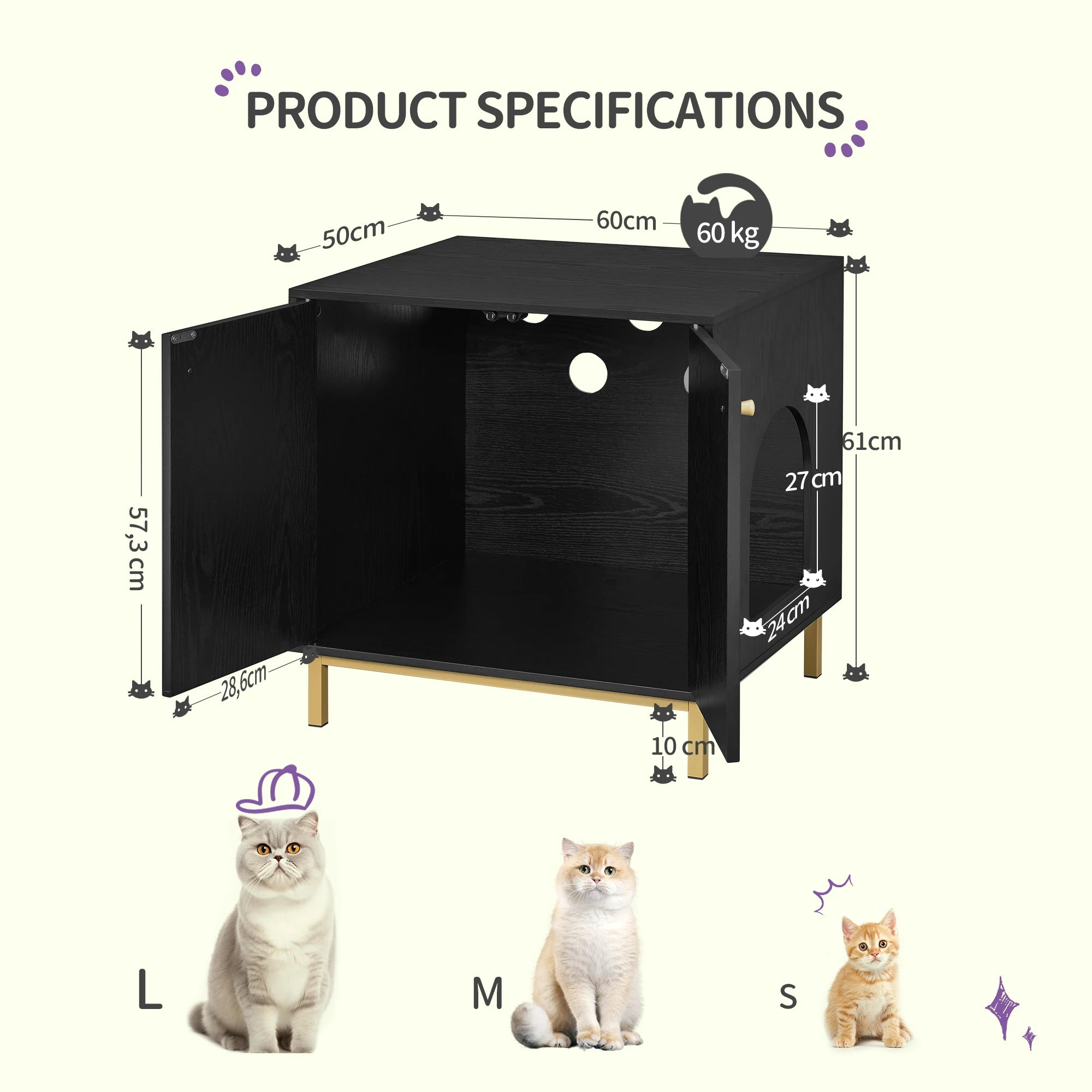 Kattenbak Kast – Stijlvolle Kattenbak Verbergmeubel met Zij-ingang en Zijtafel‑functie