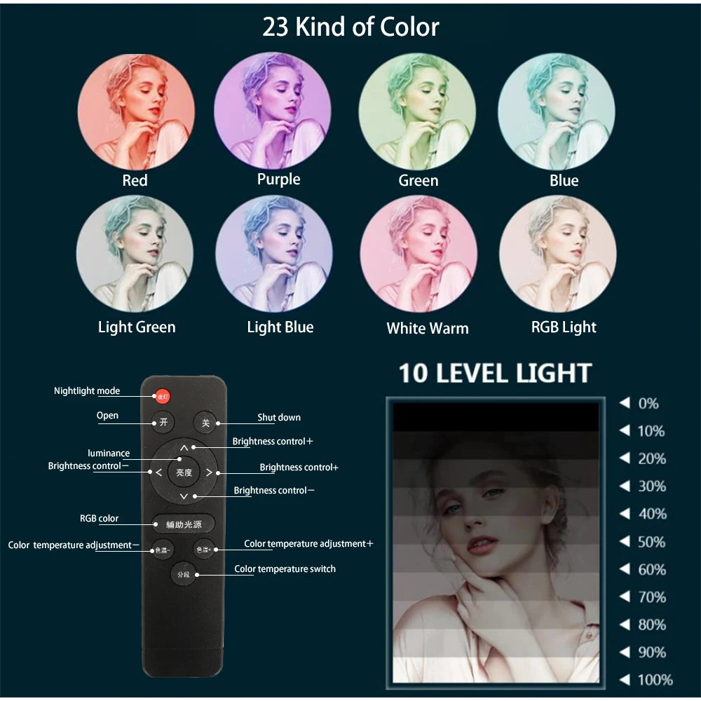 Dimbare 18 Inch RGB Selfie Ringlamp met Tripod en Telefoonhouder – Make-up, YouTube en Fotografie Studio Verlichting