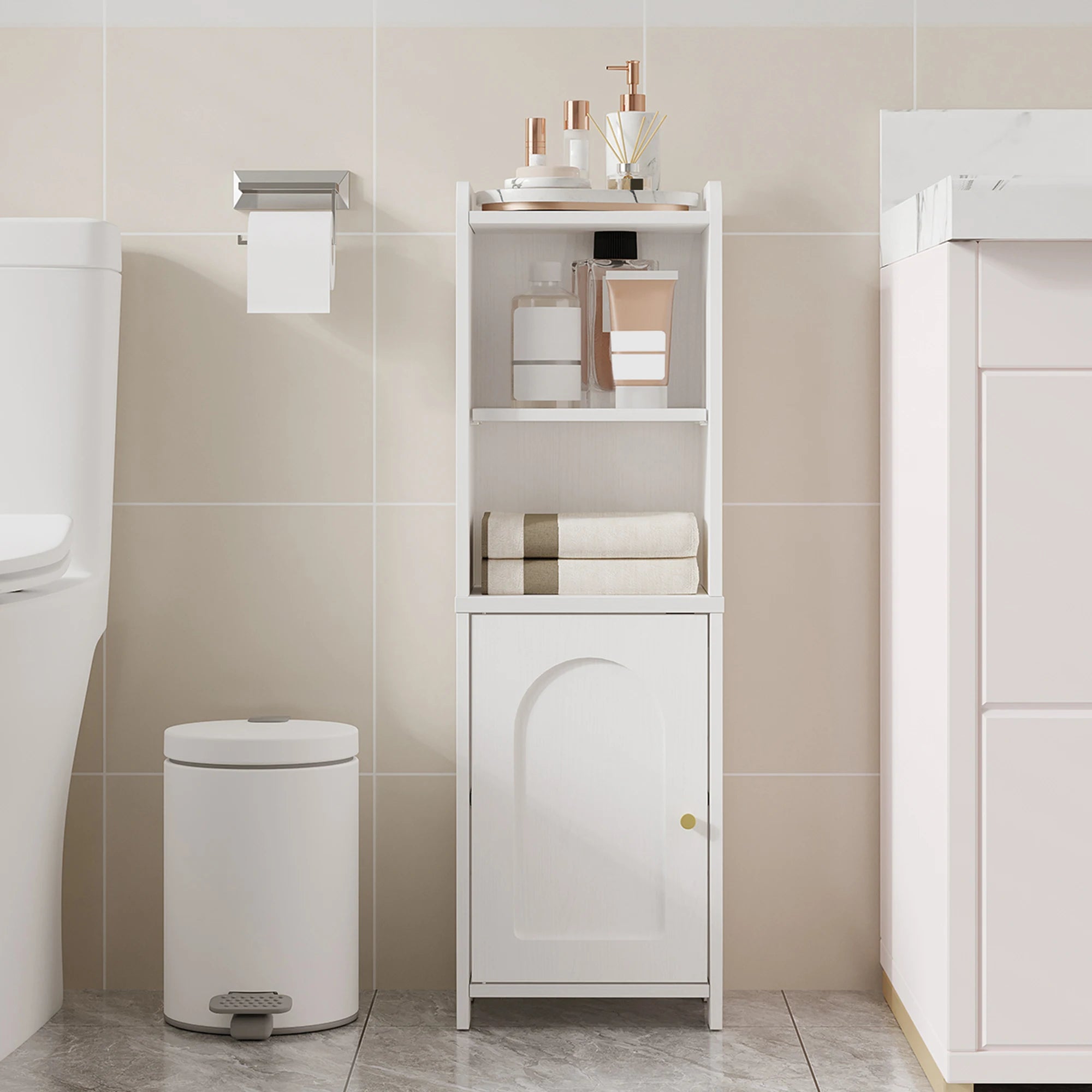 Smalle Badkamerkast met Deuren en Verstelbare Planken – Ruimtebesparende Toiletkast voor Opbergruimte
