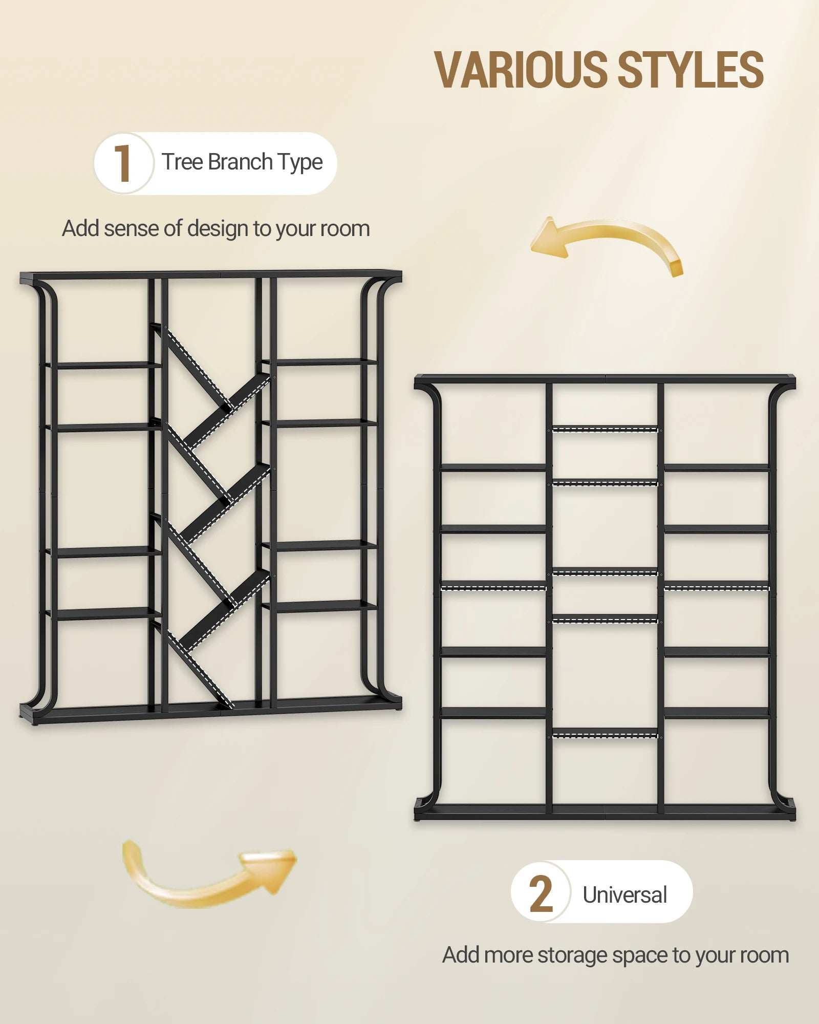 Boomvormige Boekenkast 6 Niveaus – Industriële Open Kast met 17 Vakken – Moderne Houten Boekenkast voor Woonkamer en Kantoor