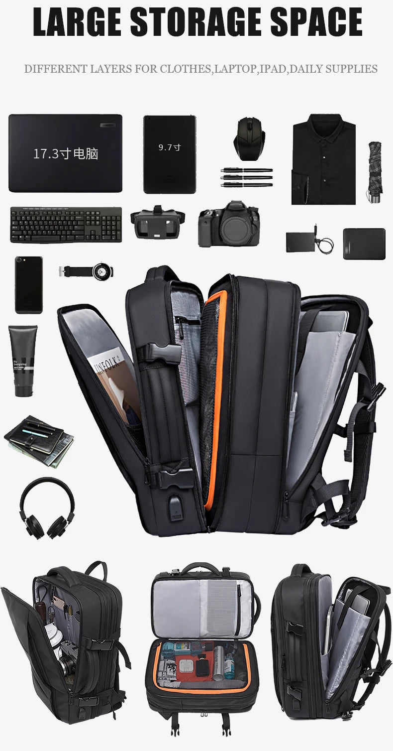 Waterdichte Rugzak Voor Laptop – Grote Capaciteit tot 17.3 inch – USB & Expandable – Zakelijk & School