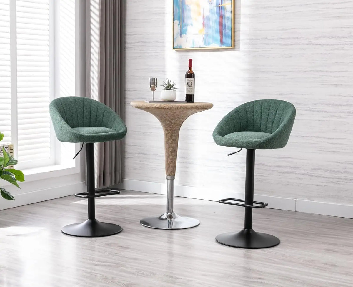 Set van 2 Barstoelen – Draaibare Barkrukken met Rugleuning, Verstelbare Hoogte & Voetensteun – Groen