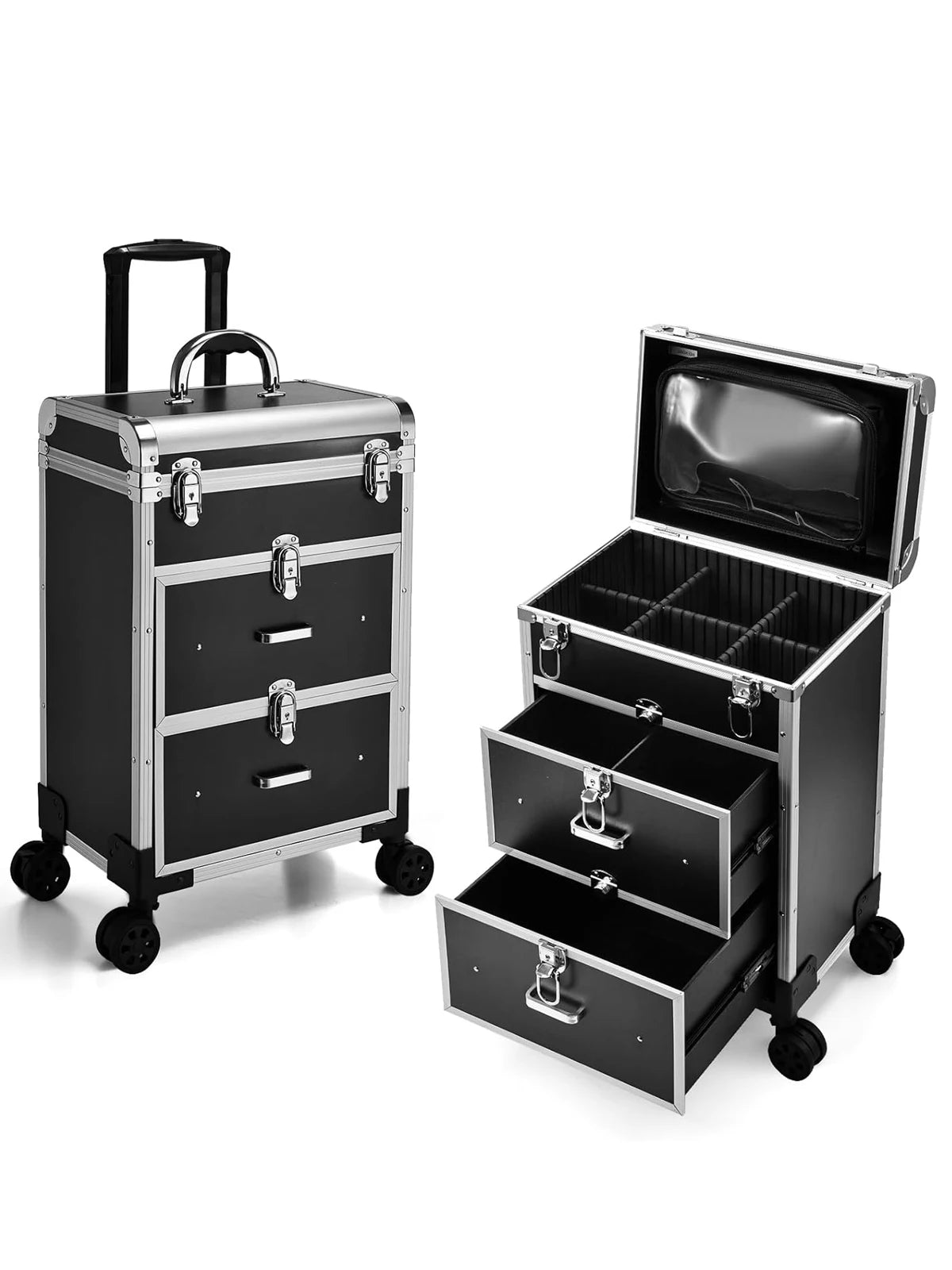 Professionele Cosmetica Trolley met Slot – Grote Make-up Train Case met Lades en Wielen – Duurzaam PVC Organizer voor Visagisten en Make-up Lovers