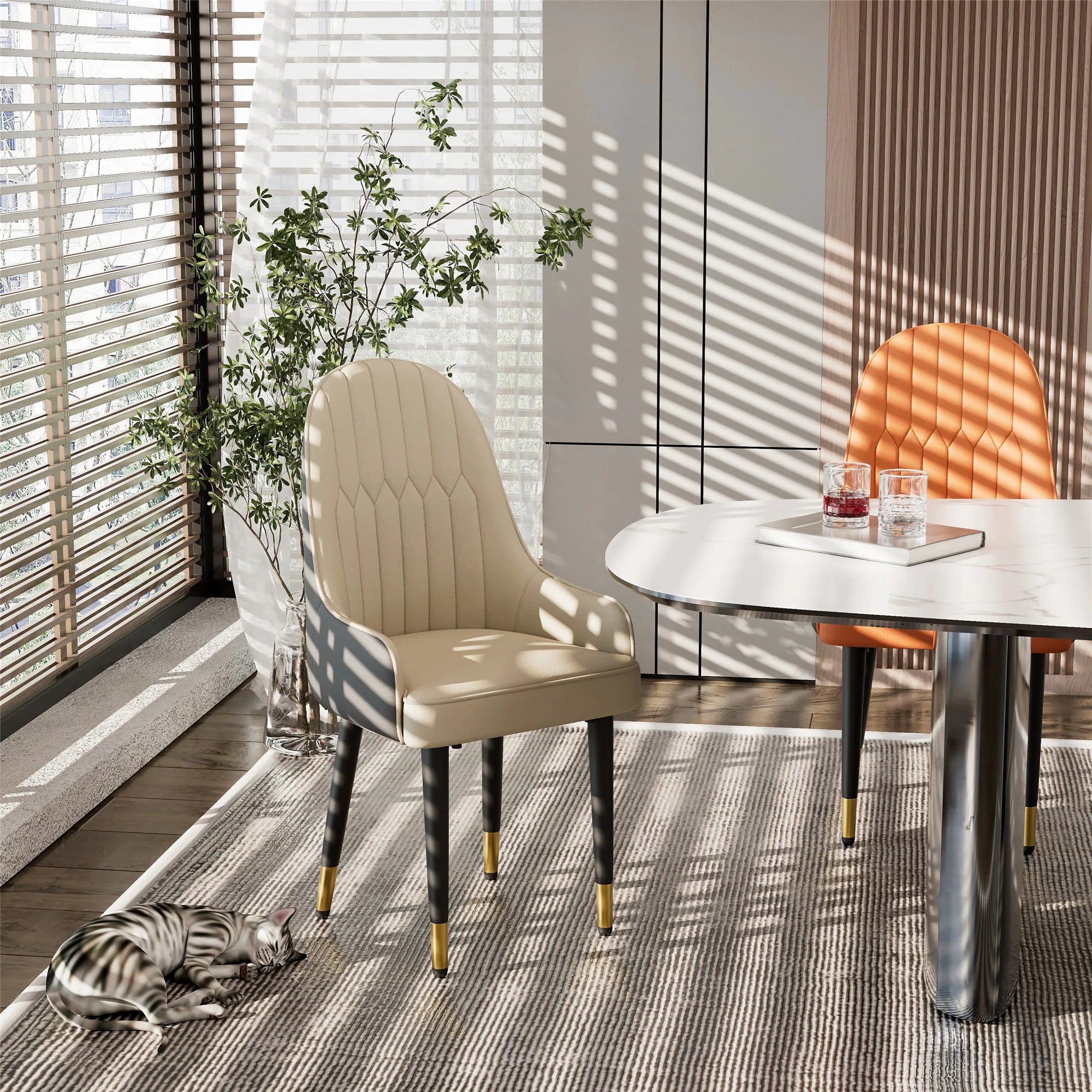 Luxe Eetkamerstoelen Set van 2 – Microvezel Leren Stoelen met Houten Poten | Moderne Gestoffeerde Dining Chairs