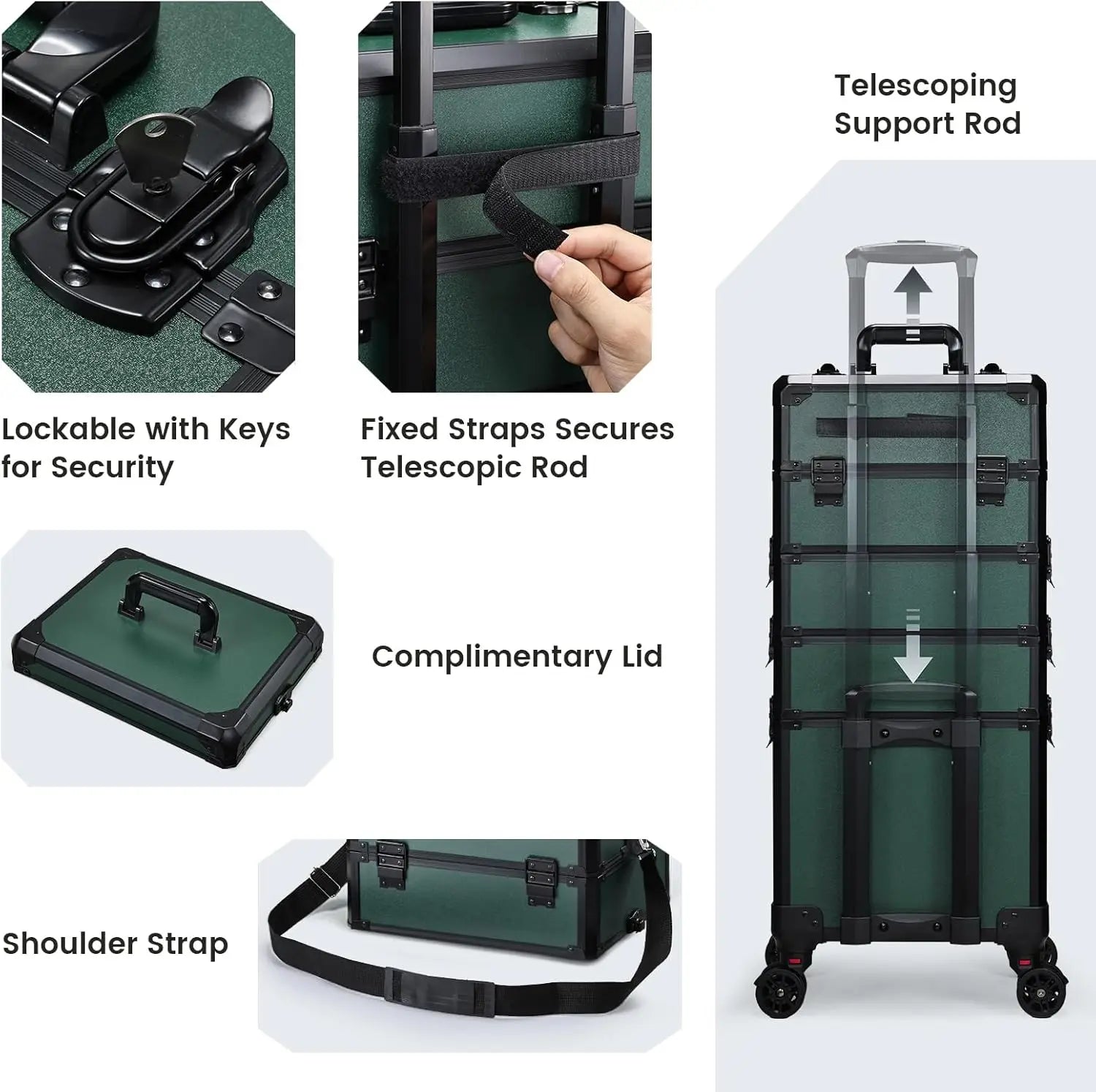 Professionele Rollende Make-up Koffer 5-in-1 – Groot, Duurzaam en Lichtgewicht Trolley voor Cosmetica en Beauty Accessoires