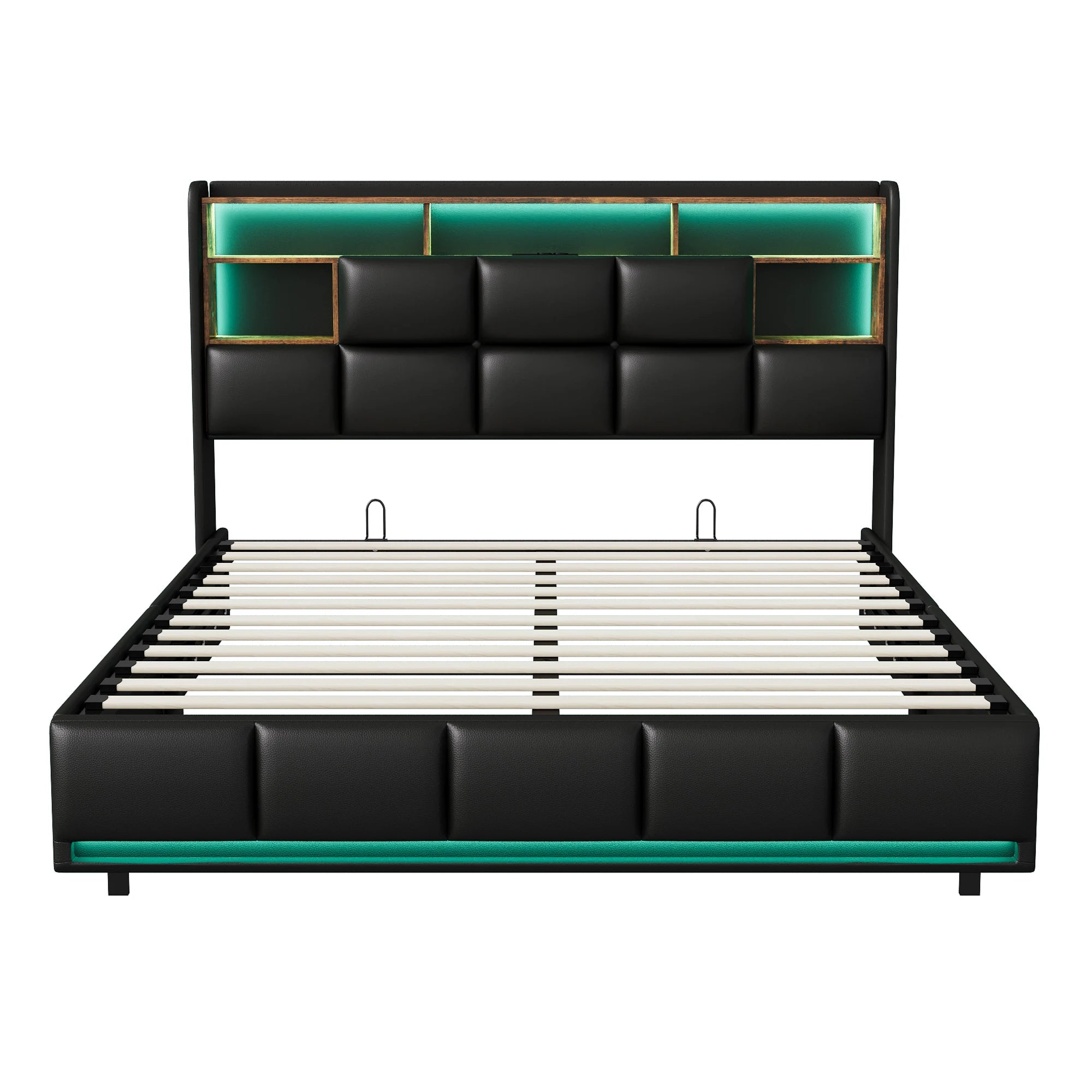 Gestoffeerd Tweepersoonsbed 140x200 cm met LED‑verlichting, USB‑Oplaadpoort en Hydraulische Opbergruimte