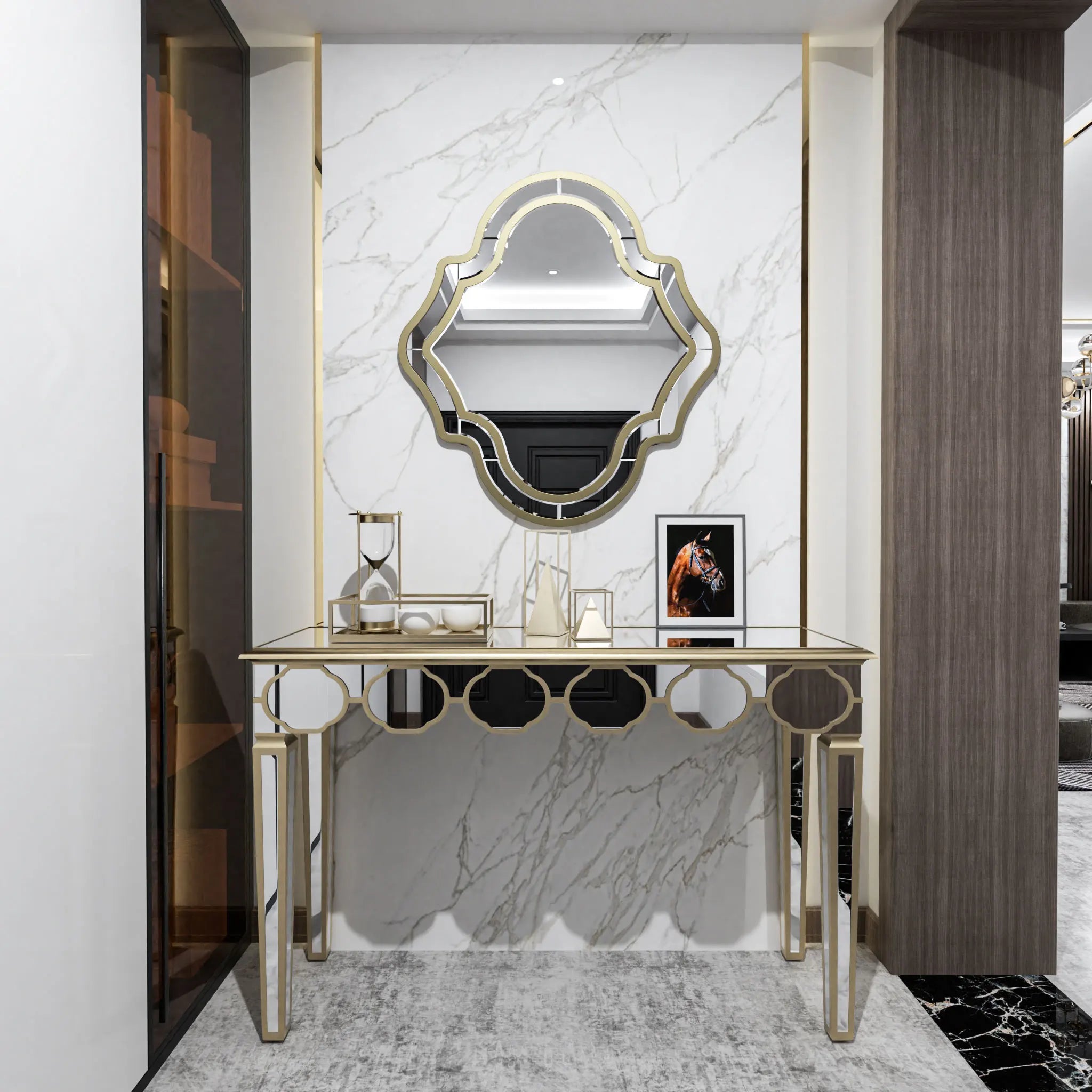 Spiegelconsole Tafel Zilver Goud met Spiegelafwerking – Moderne Sidetable voor Hal en Woonkamer (120 cm)