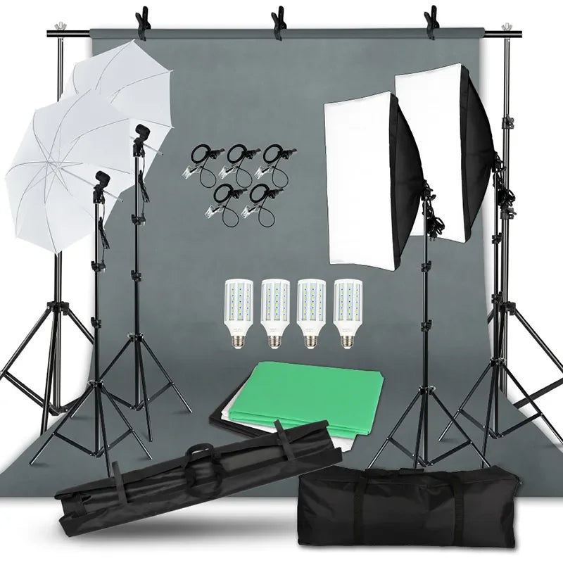 Fotografie Reflector Set 2,6x3M – 5-in-1 Softbox, Paraplu’s, Achtergrondstandaard en LED Studioverlichting voor Professionele Foto’s