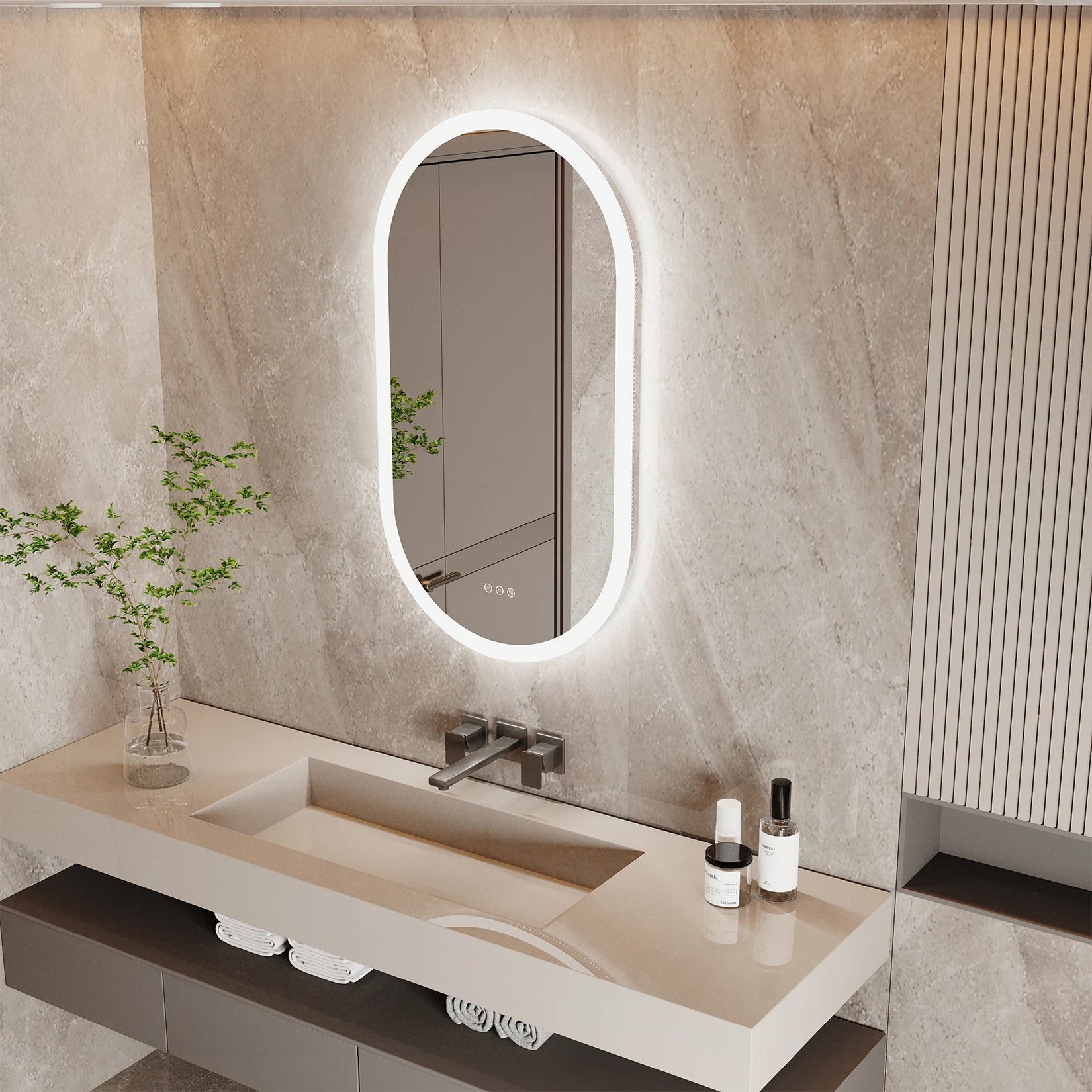 Ovale LED Badkamerspiegel met Verlichting en Anti-Condens – Frameloze Wandspiegel met Touchsensor en Dimbaar Licht