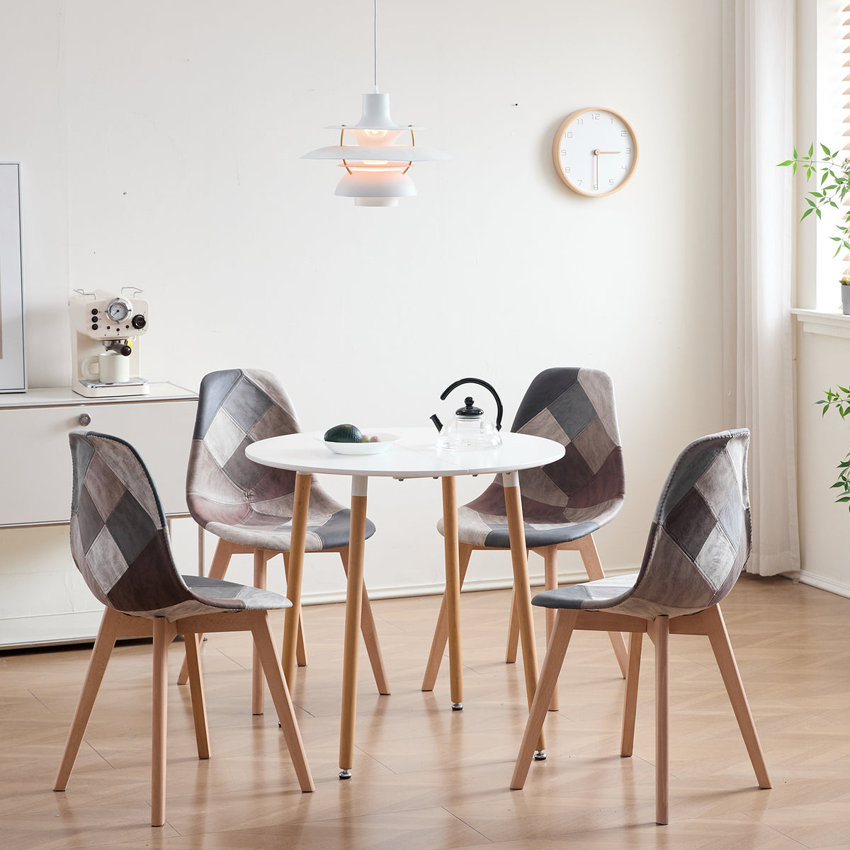 Set van 4 Nordic Patchwork Eetkamerstoelen – Moderne Comfortabele Stoelen voor Keuken en Woonkamer
